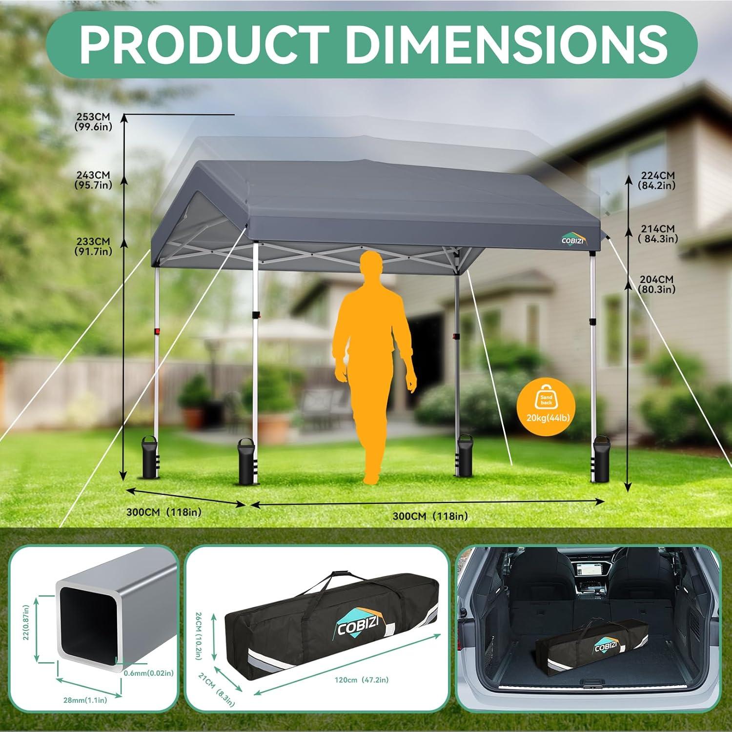 image:imageCOBIZI 10x10 Pop Up Canopy with One Button Push Center Lock Portable Carport with 1 sidewall 10x10 Carport for Parties Commercial Events Waterproof UPF 50 Grey
