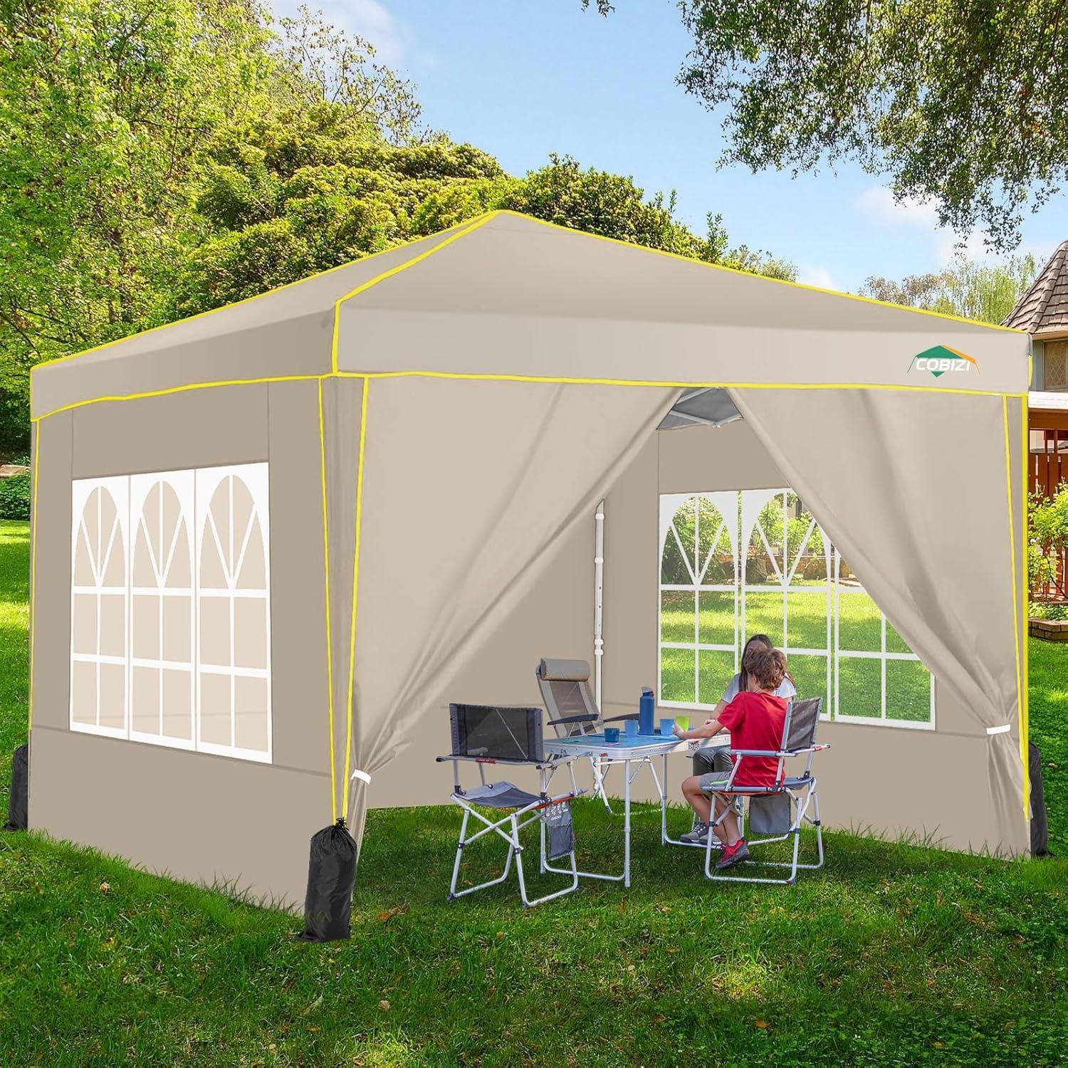 image:imageCOBIZI 10x10 Pop up Gazebo OnePush Setup Canopy Tent with Mosquito Netting amp Vented Roof Design Upgrade Metal Easy up Canopy Carpa Outdoor Gazebos for Backyard Camping Deck BeachWhite amp GrayYellow