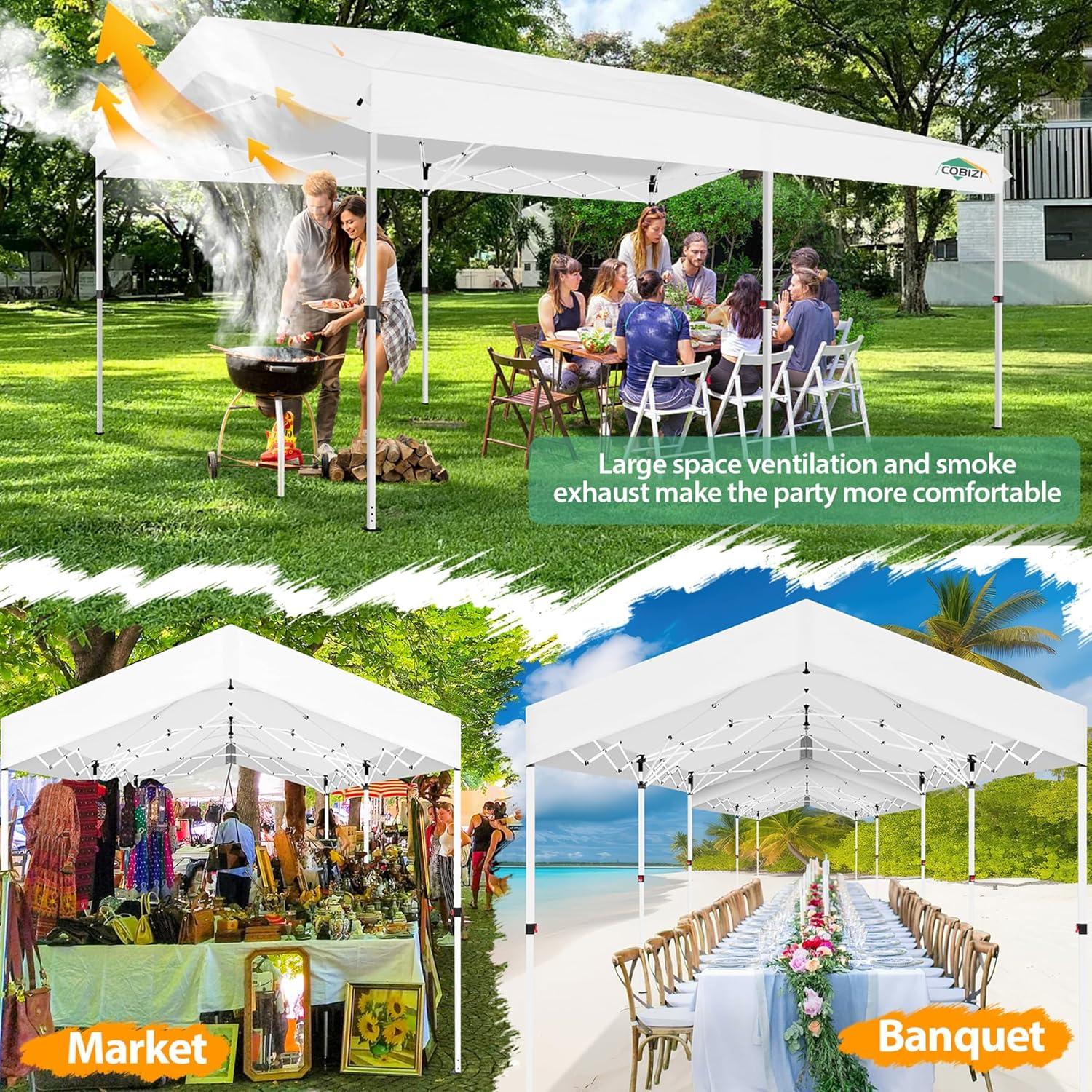 image:imageCOBIZI 10x10 Pop up Gazebo OnePush Setup Canopy Tent with Mosquito Netting amp Vented Roof Design Upgrade Metal Easy up Canopy Carpa Outdoor Gazebos for Backyard Camping Deck BeachWhite amp GrayWhite