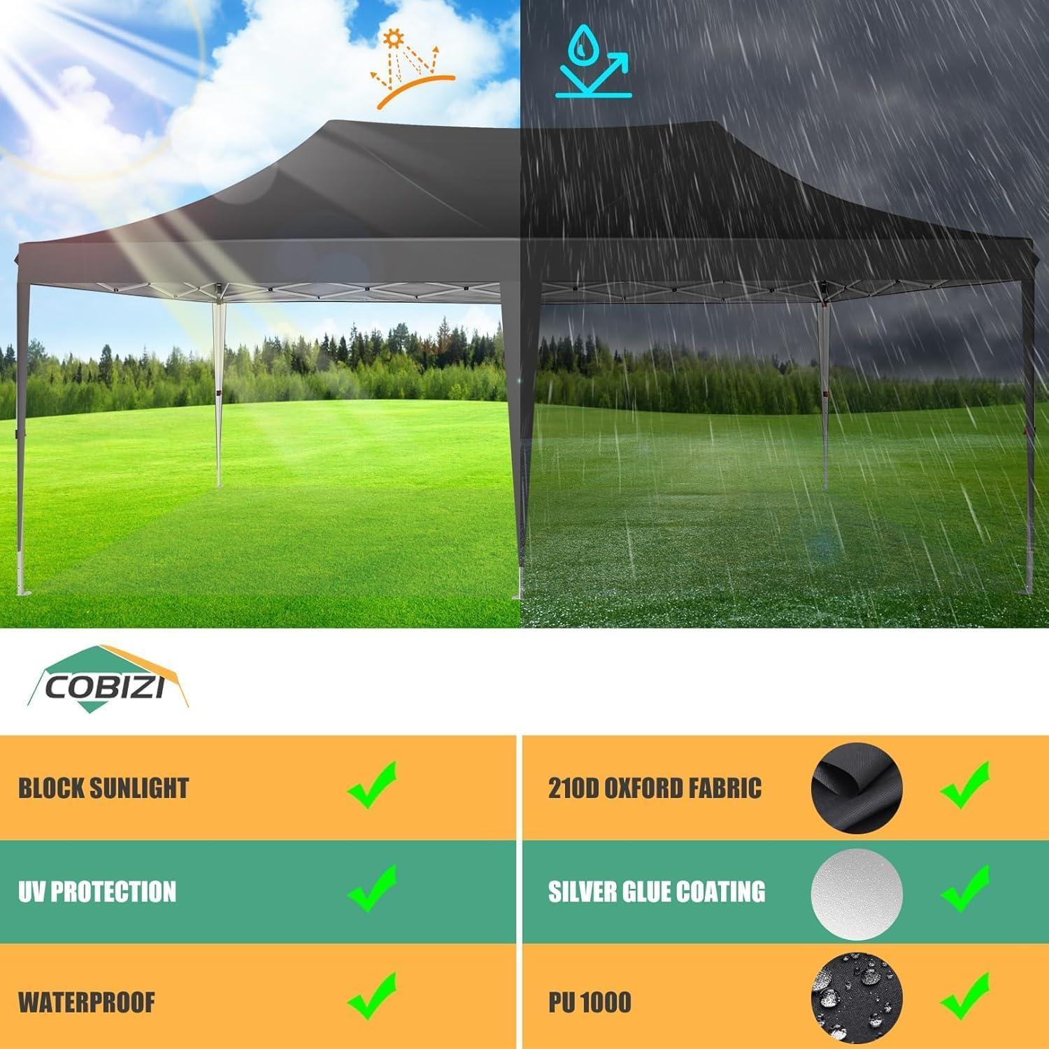 image:imageCOBIZI 10x10 Pop up Gazebo OnePush Setup Canopy Tent with Mosquito Netting amp Vented Roof Design Upgrade Metal Easy up Canopy Carpa Outdoor Gazebos for Backyard Camping Deck BeachWhite amp GrayBlack