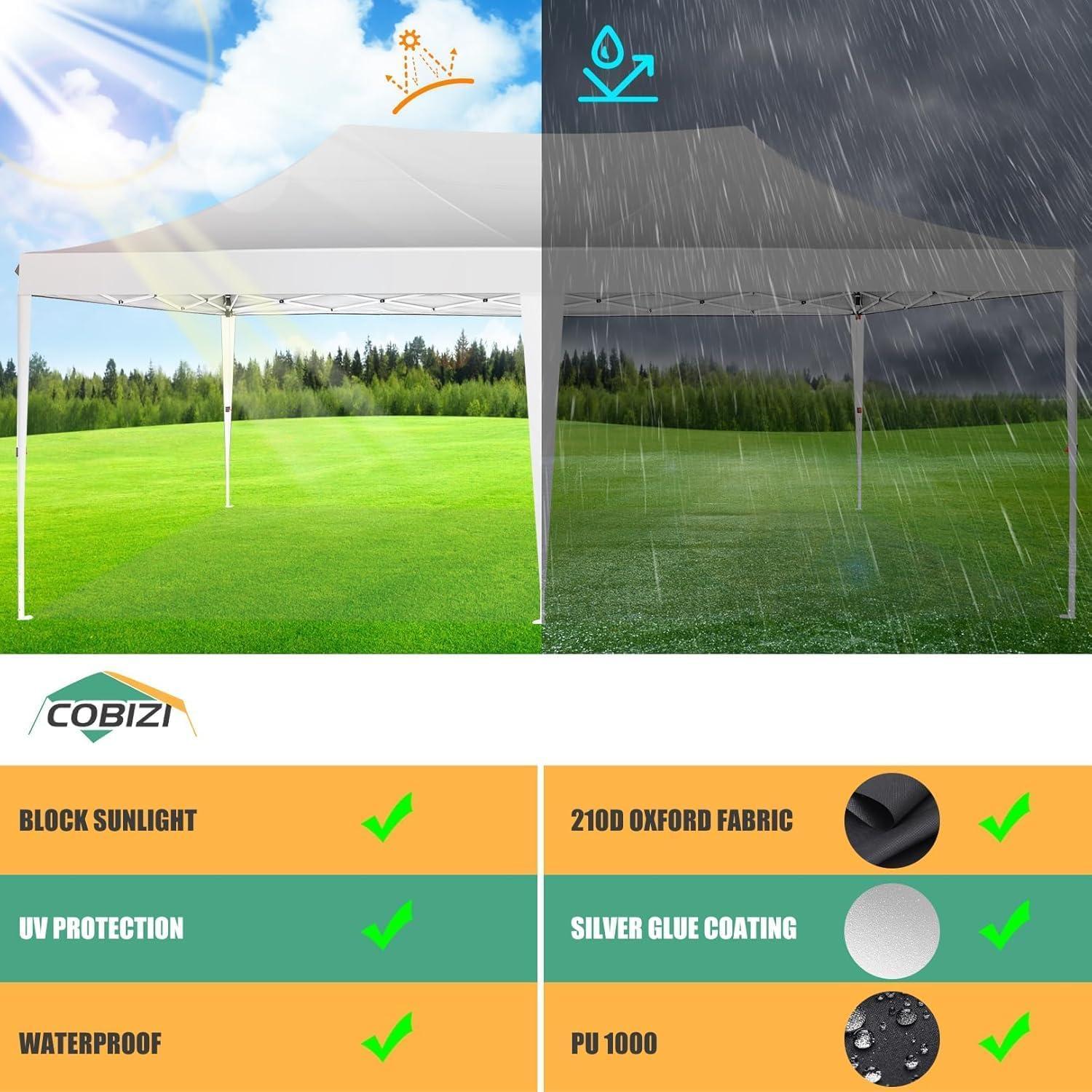 image:imageCOBIZI 10x10 Pop up Gazebo OnePush Setup Canopy Tent with Mosquito Netting amp Vented Roof Design Upgrade Metal Easy up Canopy Carpa Outdoor Gazebos for Backyard Camping Deck BeachWhite amp GrayWhite
