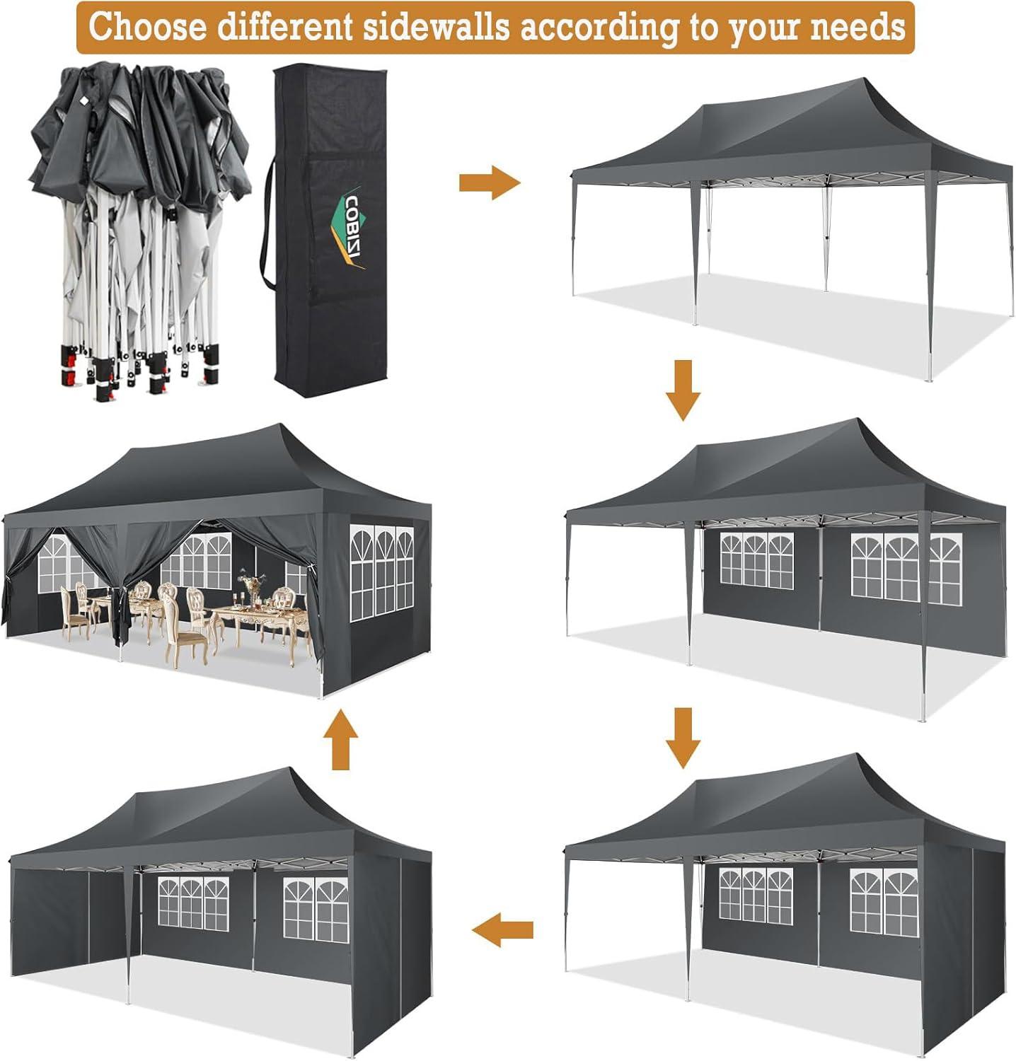 image:imageCOBIZI 10x10 Pop up Gazebo OnePush Setup Canopy Tent with Mosquito Netting amp Vented Roof Design Upgrade Metal Easy up Canopy Carpa Outdoor Gazebos for Backyard Camping Deck BeachWhite amp GrayGray