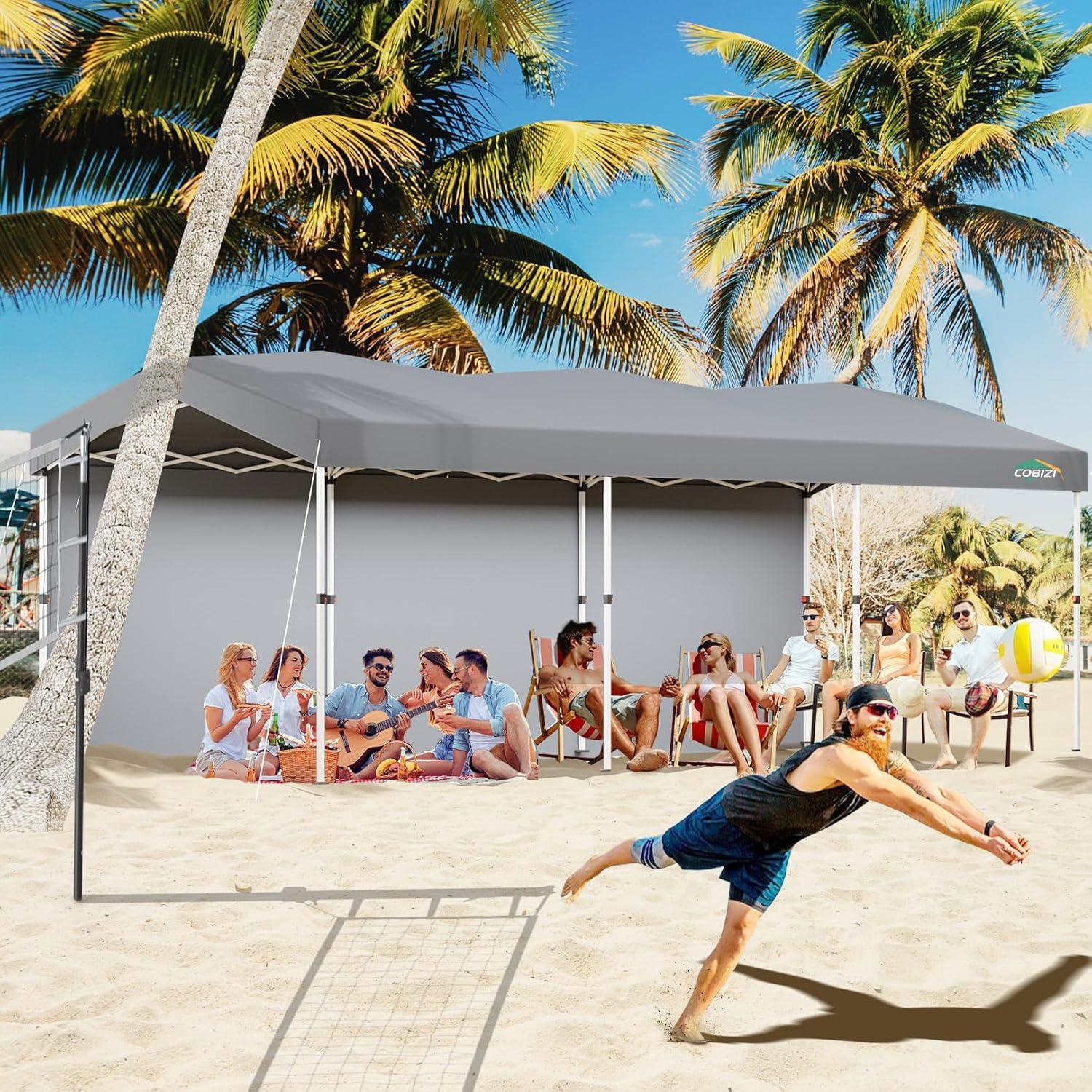 image:imageCOBIZI 10x10 Pop up Gazebo OnePush Setup Canopy Tent with Mosquito Netting amp Vented Roof Design Upgrade Metal Easy up Canopy Carpa Outdoor Gazebos for Backyard Camping Deck BeachWhite amp GrayGray
