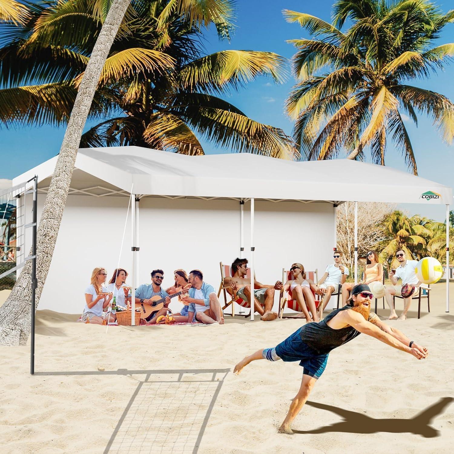 image:imageCOBIZI 10x10 Pop up Gazebo OnePush Setup Canopy Tent with Mosquito Netting amp Vented Roof Design Upgrade Metal Easy up Canopy Carpa Outdoor Gazebos for Backyard Camping Deck BeachWhite amp GrayWhite
