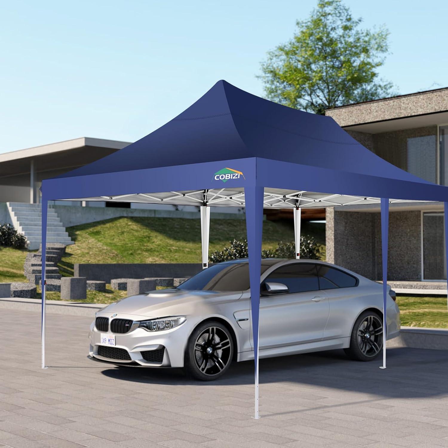 image:imageCOBIZI 10x10 Pop up Gazebo OnePush Setup Canopy Tent with Mosquito Netting amp Vented Roof Design Upgrade Metal Easy up Canopy Carpa Outdoor Gazebos for Backyard Camping Deck BeachWhite amp GrayDark Blue