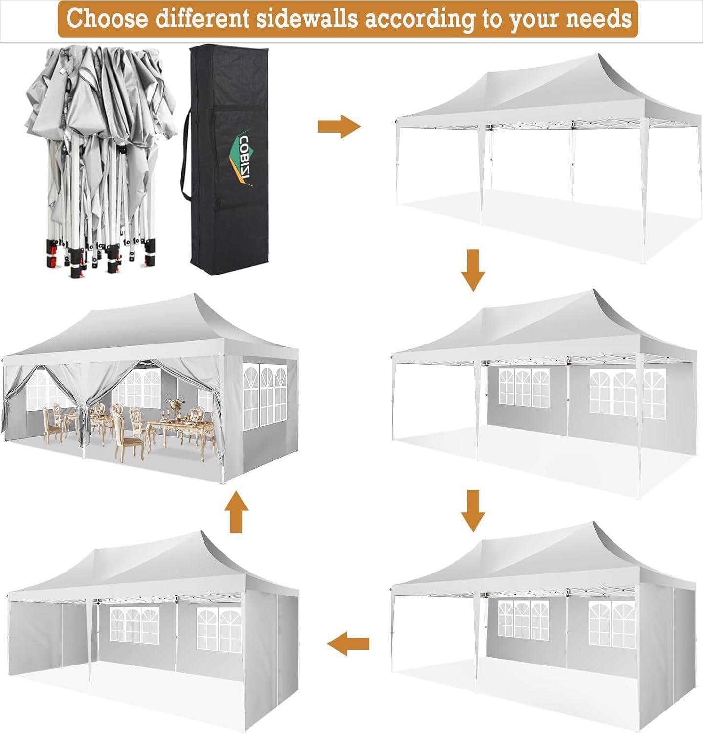 image:imageCOBIZI 10x10 Pop up Gazebo OnePush Setup Canopy Tent with Mosquito Netting amp Vented Roof Design Upgrade Metal Easy up Canopy Carpa Outdoor Gazebos for Backyard Camping Deck BeachWhite amp GrayWhite
