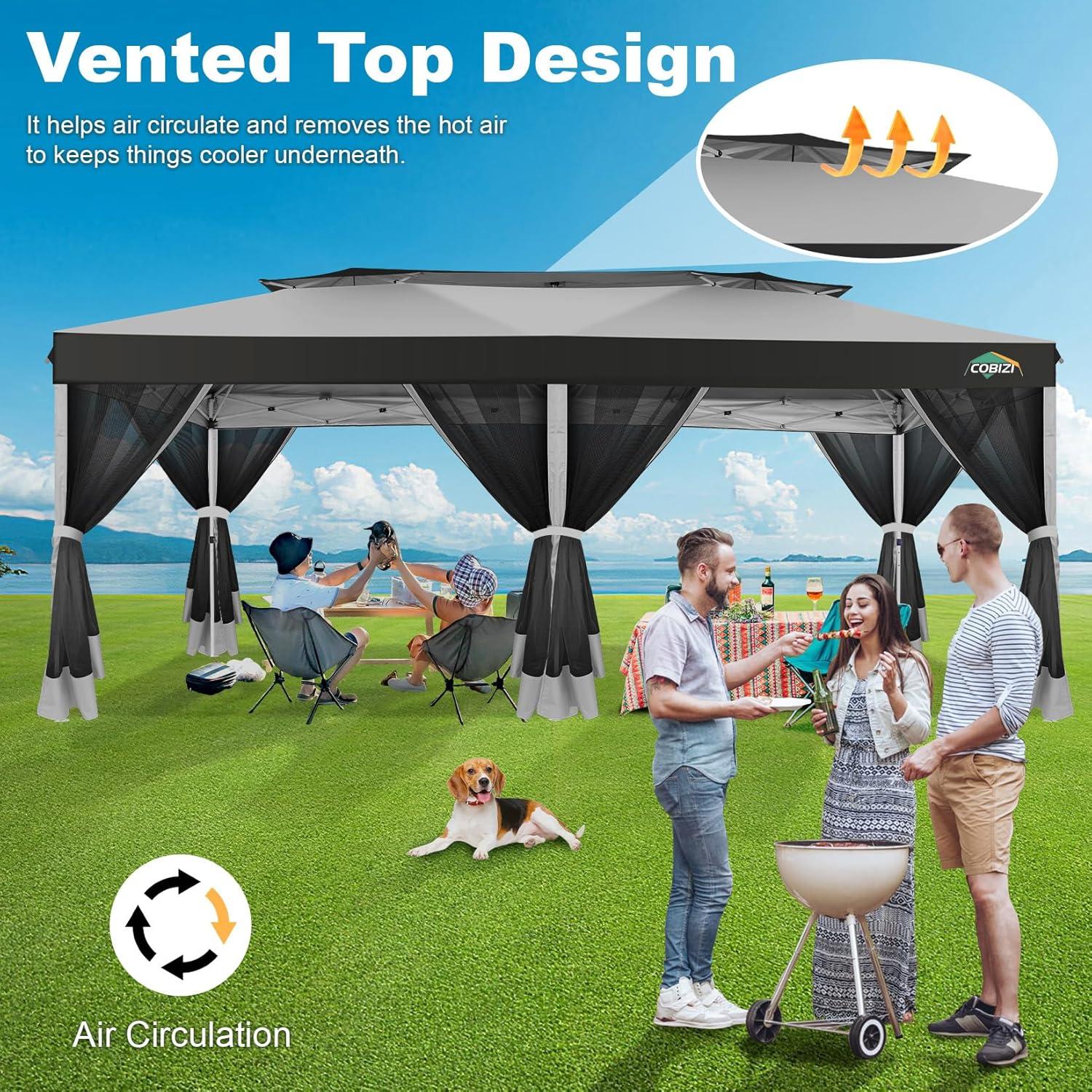 image:imageCOBIZI 10x10 Pop up Gazebo OnePush Setup Canopy Tent with Mosquito Netting amp Vented Roof Design Upgrade Metal Easy up Canopy Carpa Outdoor Gazebos for Backyard Camping Deck BeachWhite amp GrayLight Gray Gray