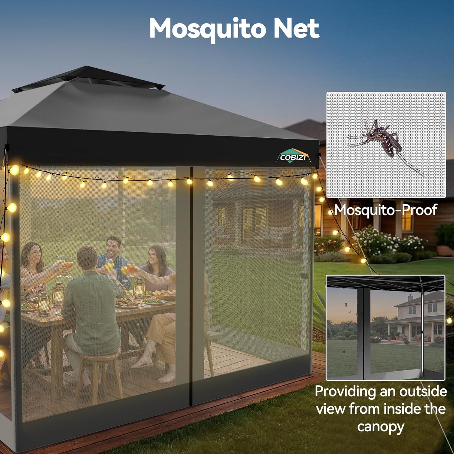 image:imageCOBIZI 10x10 Pop up Gazebo OnePush Setup Canopy Tent with Mosquito Netting amp Vented Roof Design Upgrade Metal Easy up Canopy Carpa Outdoor Gazebos for Backyard Camping Deck BeachWhite amp GrayLight Gray Gray