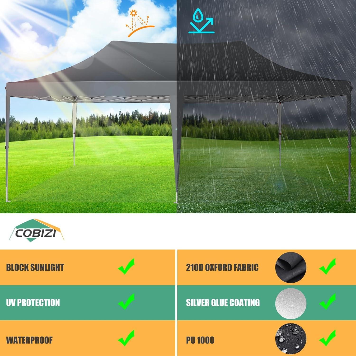 image:imageCOBIZI 10x10 Pop up Gazebo OnePush Setup Canopy Tent with Mosquito Netting amp Vented Roof Design Upgrade Metal Easy up Canopy Carpa Outdoor Gazebos for Backyard Camping Deck BeachWhite amp GrayGray