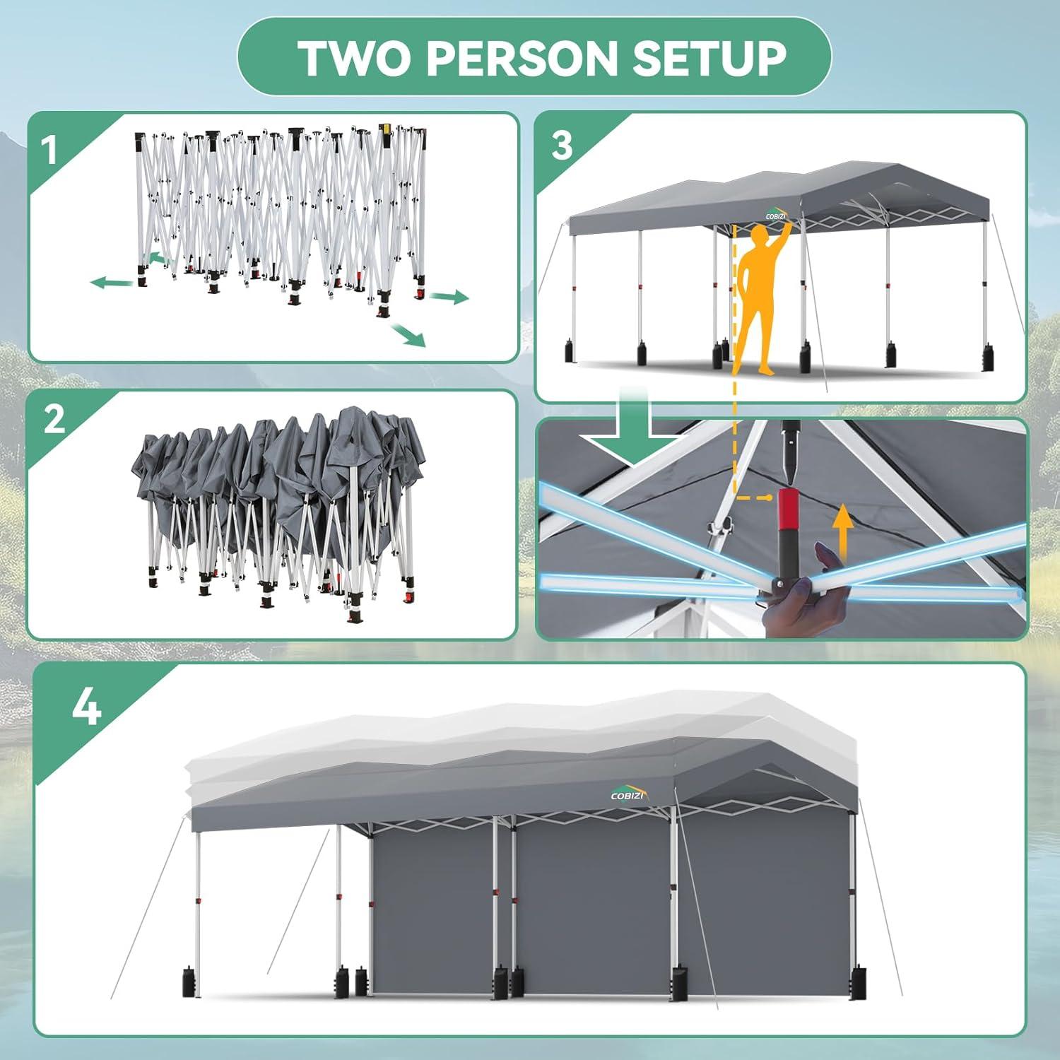 image:imageCOBIZI 10x10 Pop up Gazebo OnePush Setup Canopy Tent with Mosquito Netting amp Vented Roof Design Upgrade Metal Easy up Canopy Carpa Outdoor Gazebos for Backyard Camping Deck BeachWhite amp GrayGray