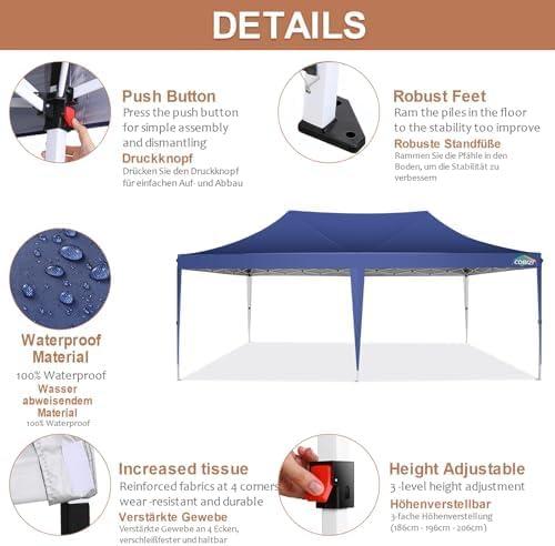 image:imageCOBIZI 10x10 Pop up Gazebo OnePush Setup Canopy Tent with Mosquito Netting amp Vented Roof Design Upgrade Metal Easy up Canopy Carpa Outdoor Gazebos for Backyard Camping Deck BeachWhite amp GrayDark Blue