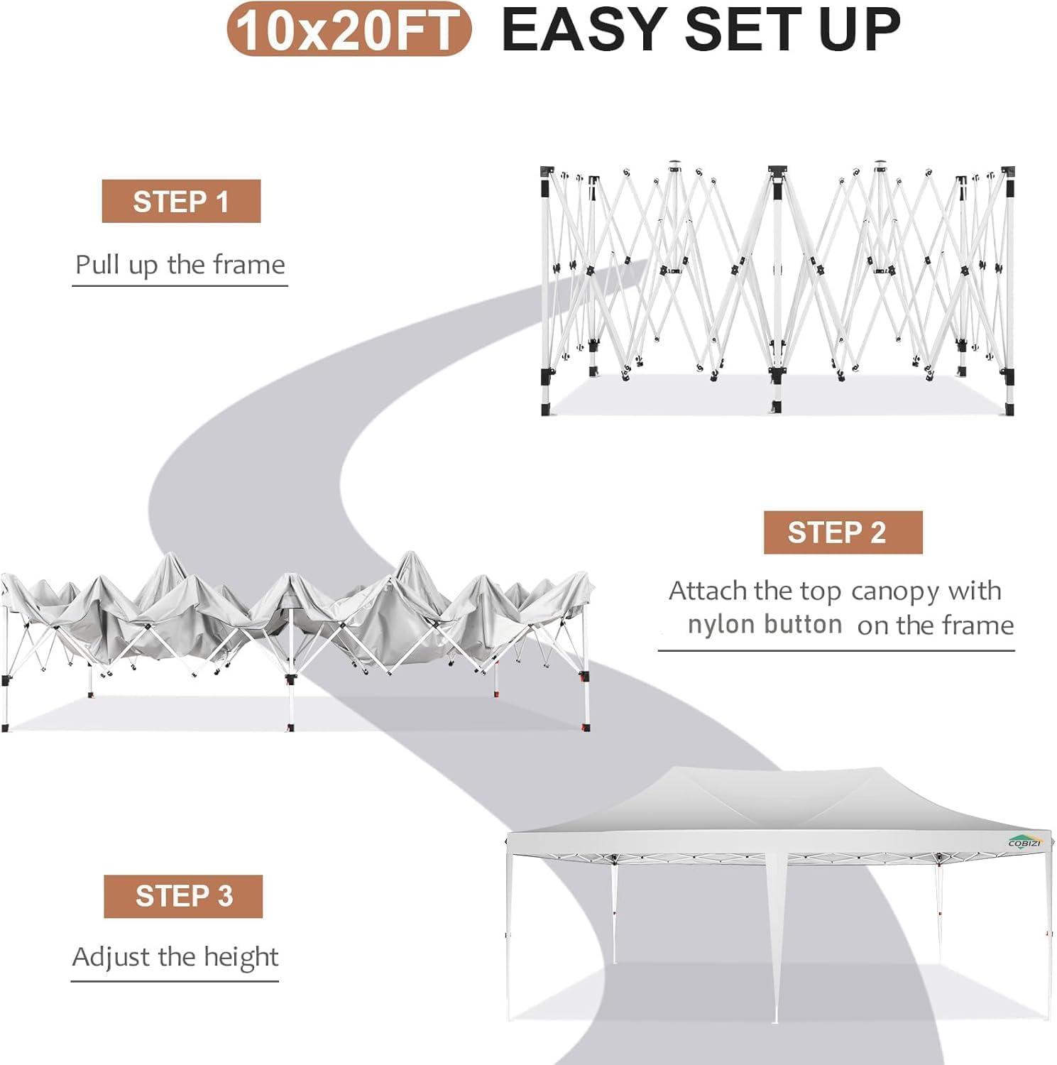 image:imageCOBIZI 10x10 Pop up Gazebo OnePush Setup Canopy Tent with Mosquito Netting amp Vented Roof Design Upgrade Metal Easy up Canopy Carpa Outdoor Gazebos for Backyard Camping Deck BeachWhite amp GrayWhite