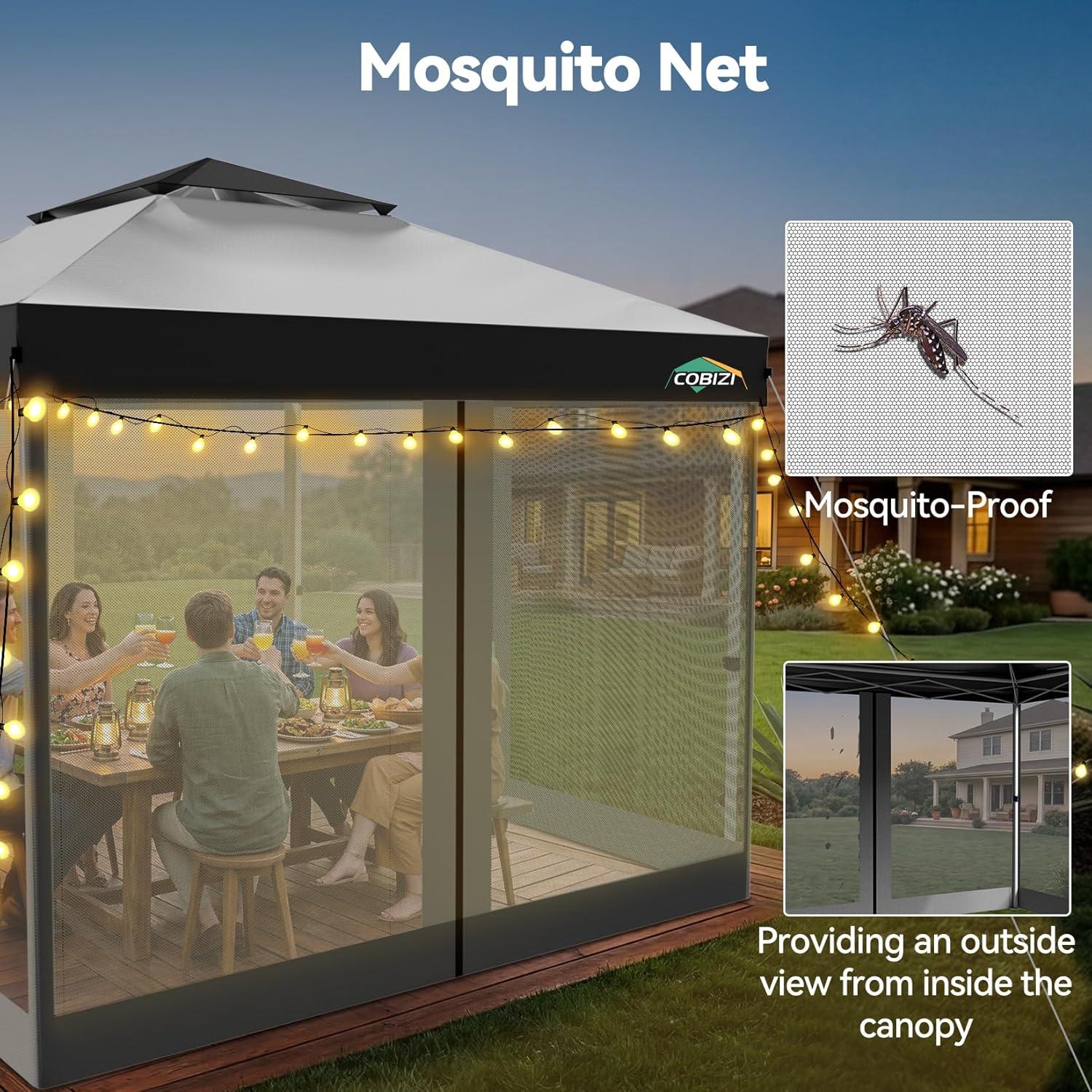 image:imageCOBIZI 10x10 Pop up Gazebo OnePush Setup Canopy Tent with Mosquito Netting amp Vented Roof Design Upgrade Metal Easy up Canopy Carpa Outdoor Gazebos for Backyard Camping Deck BeachWhite amp GrayWhite Gray