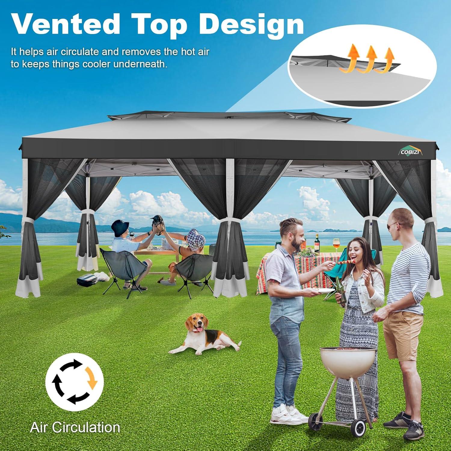 image:imageCOBIZI 10x10 Pop up Gazebo OnePush Setup Canopy Tent with Mosquito Netting amp Vented Roof Design Upgrade Metal Easy up Canopy Carpa Outdoor Gazebos for Backyard Camping Deck BeachWhite amp GrayWhite Gray