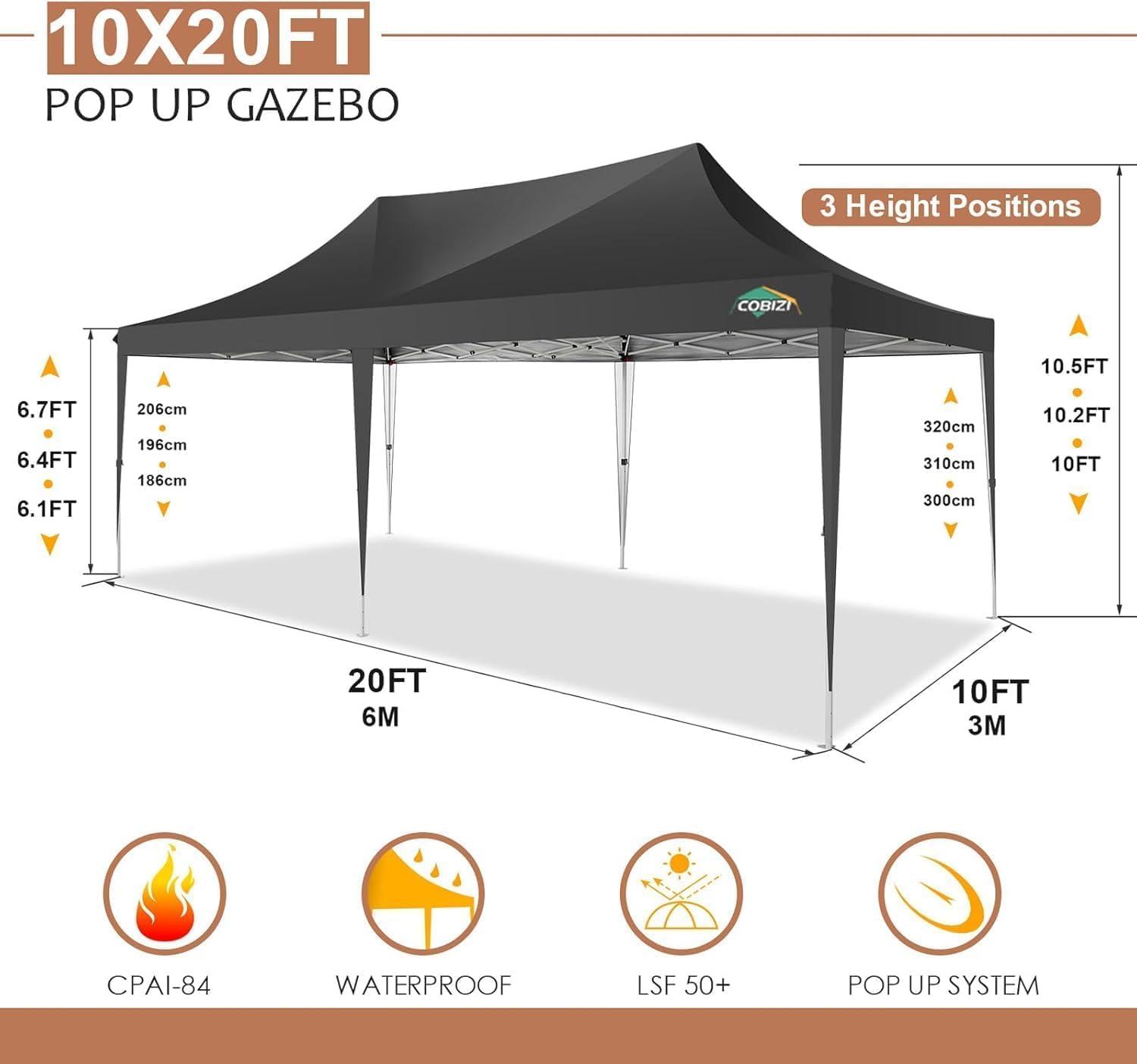 image:imageCOBIZI 10x10 Pop up Gazebo OnePush Setup Canopy Tent with Mosquito Netting amp Vented Roof Design Upgrade Metal Easy up Canopy Carpa Outdoor Gazebos for Backyard Camping Deck BeachWhite amp GrayBlack
