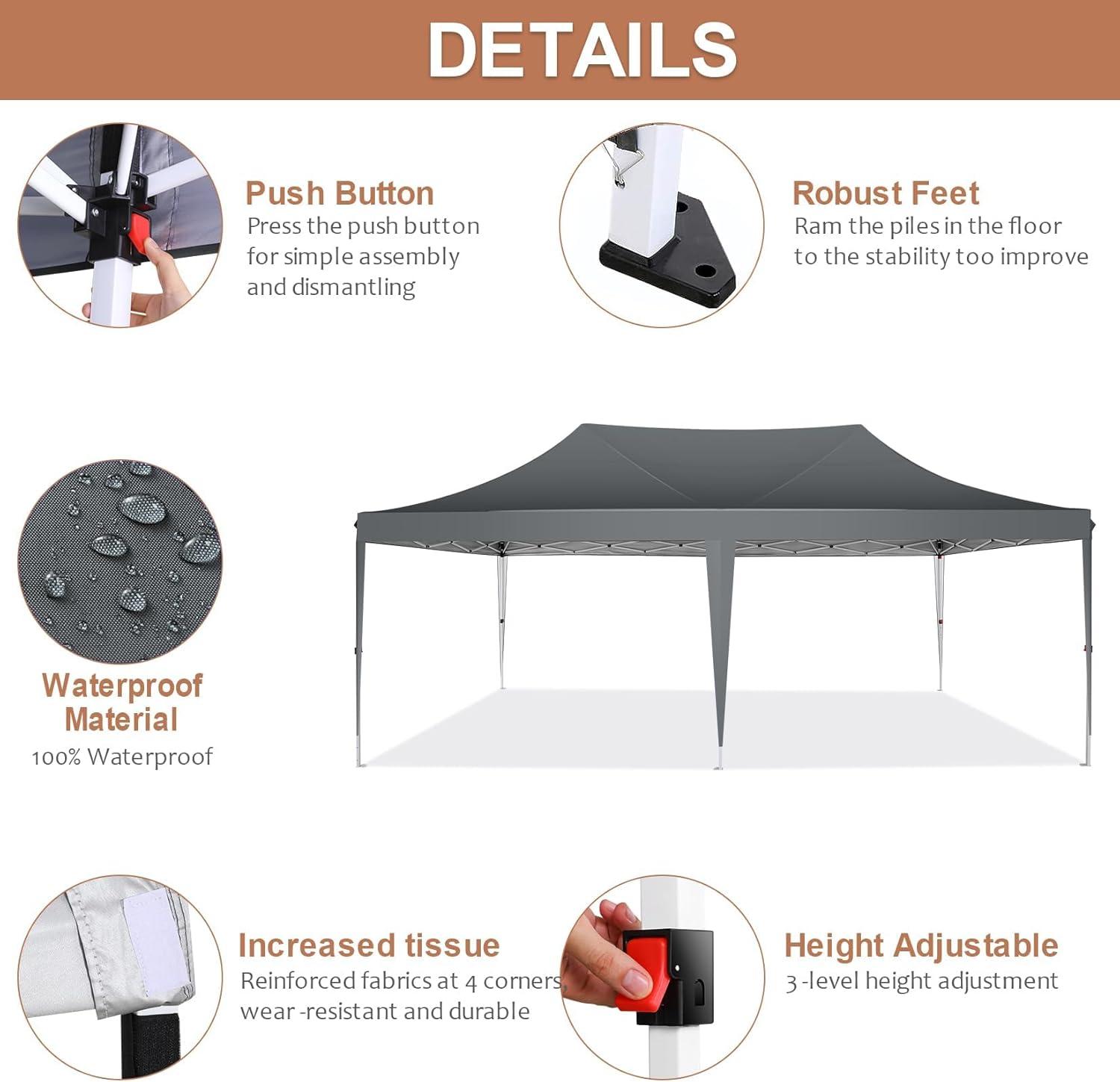 image:imageCOBIZI 10x10 Pop up Gazebo OnePush Setup Canopy Tent with Mosquito Netting amp Vented Roof Design Upgrade Metal Easy up Canopy Carpa Outdoor Gazebos for Backyard Camping Deck BeachWhite amp GrayGray