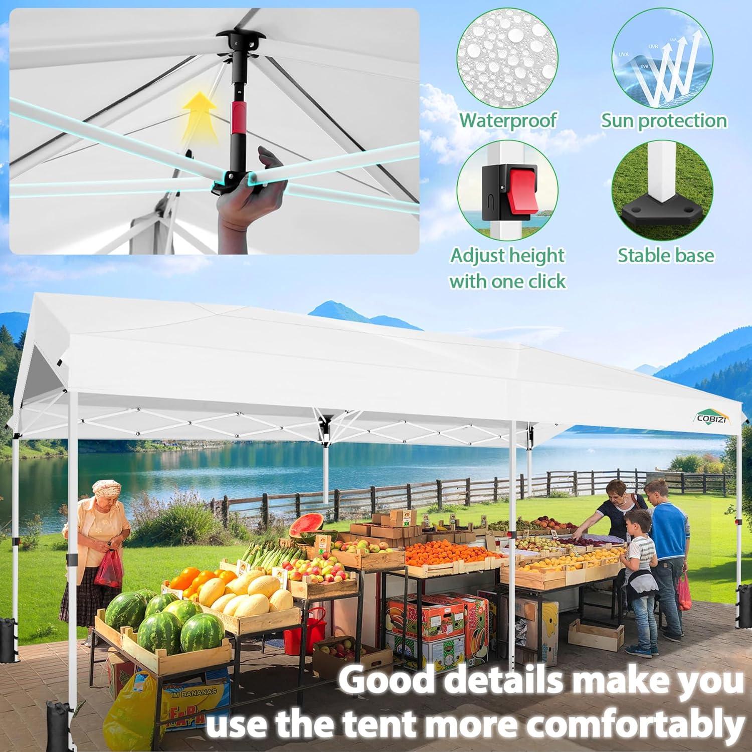 image:imageCOBIZI 10x10 Pop up Gazebo OnePush Setup Canopy Tent with Mosquito Netting amp Vented Roof Design Upgrade Metal Easy up Canopy Carpa Outdoor Gazebos for Backyard Camping Deck BeachWhite amp GrayWhite