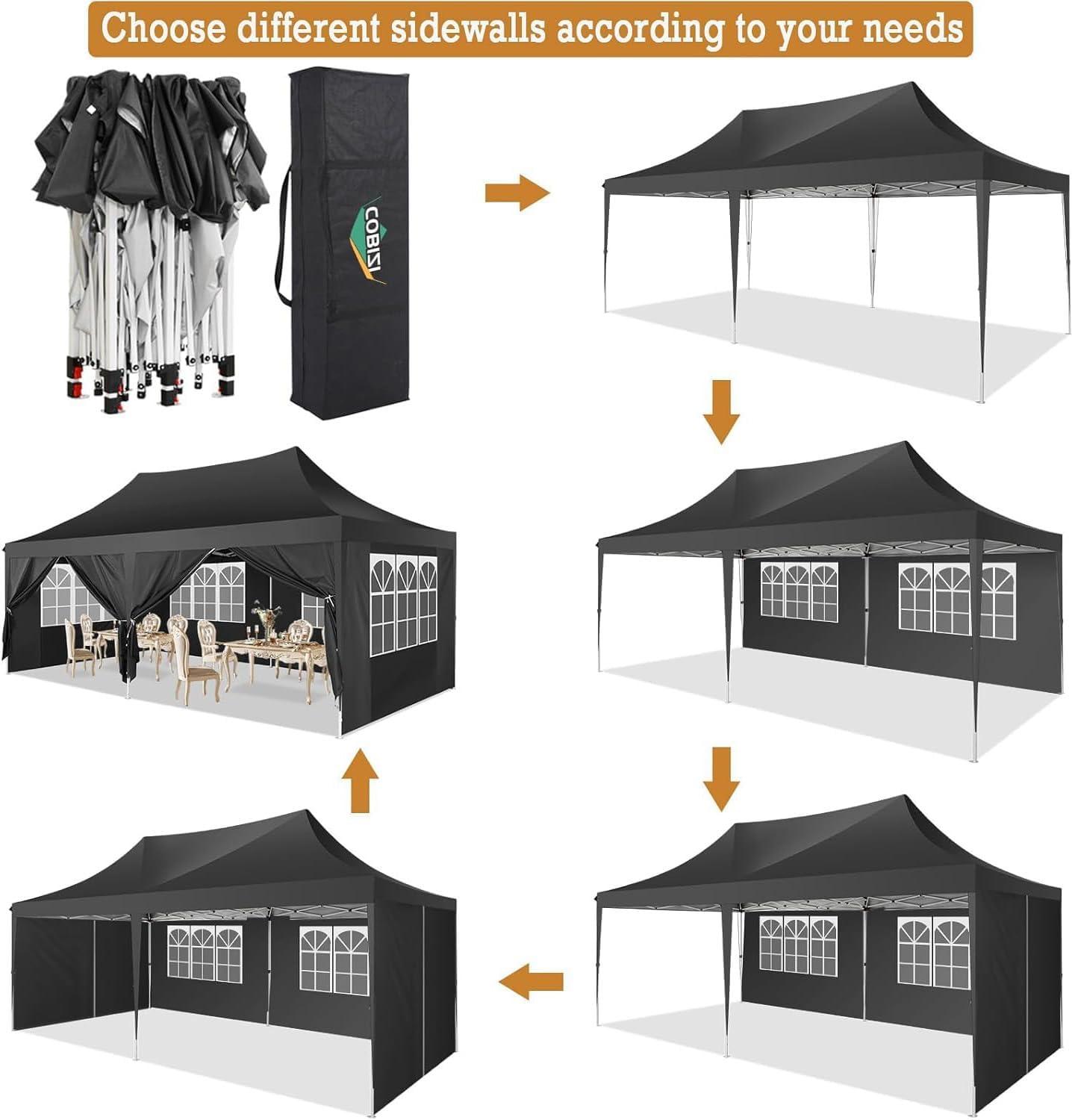 image:imageCOBIZI 10x10 Pop up Gazebo OnePush Setup Canopy Tent with Mosquito Netting amp Vented Roof Design Upgrade Metal Easy up Canopy Carpa Outdoor Gazebos for Backyard Camping Deck BeachWhite amp GrayBlack