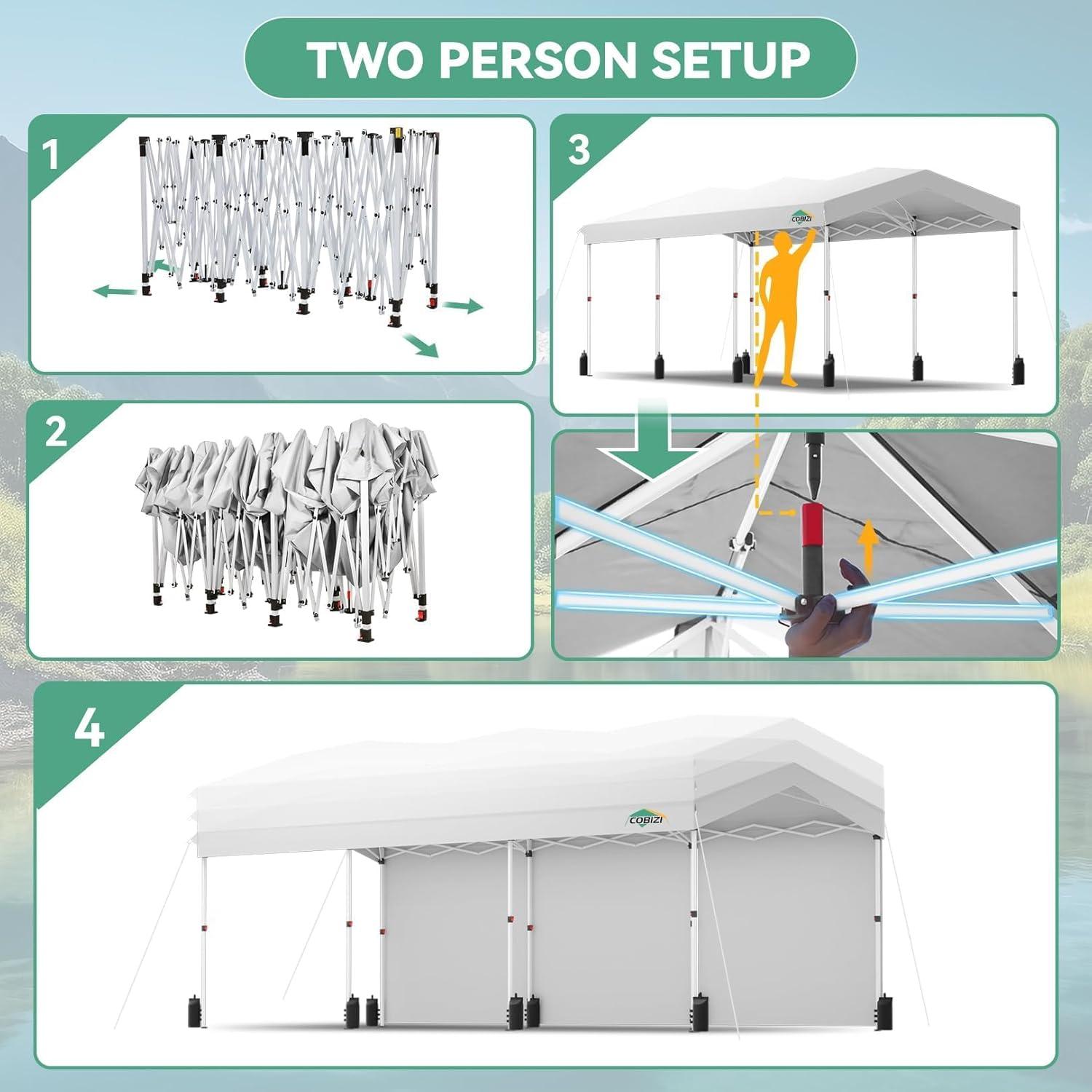 image:imageCOBIZI 10x10 Pop up Gazebo OnePush Setup Canopy Tent with Mosquito Netting amp Vented Roof Design Upgrade Metal Easy up Canopy Carpa Outdoor Gazebos for Backyard Camping Deck BeachWhite amp GrayWhite