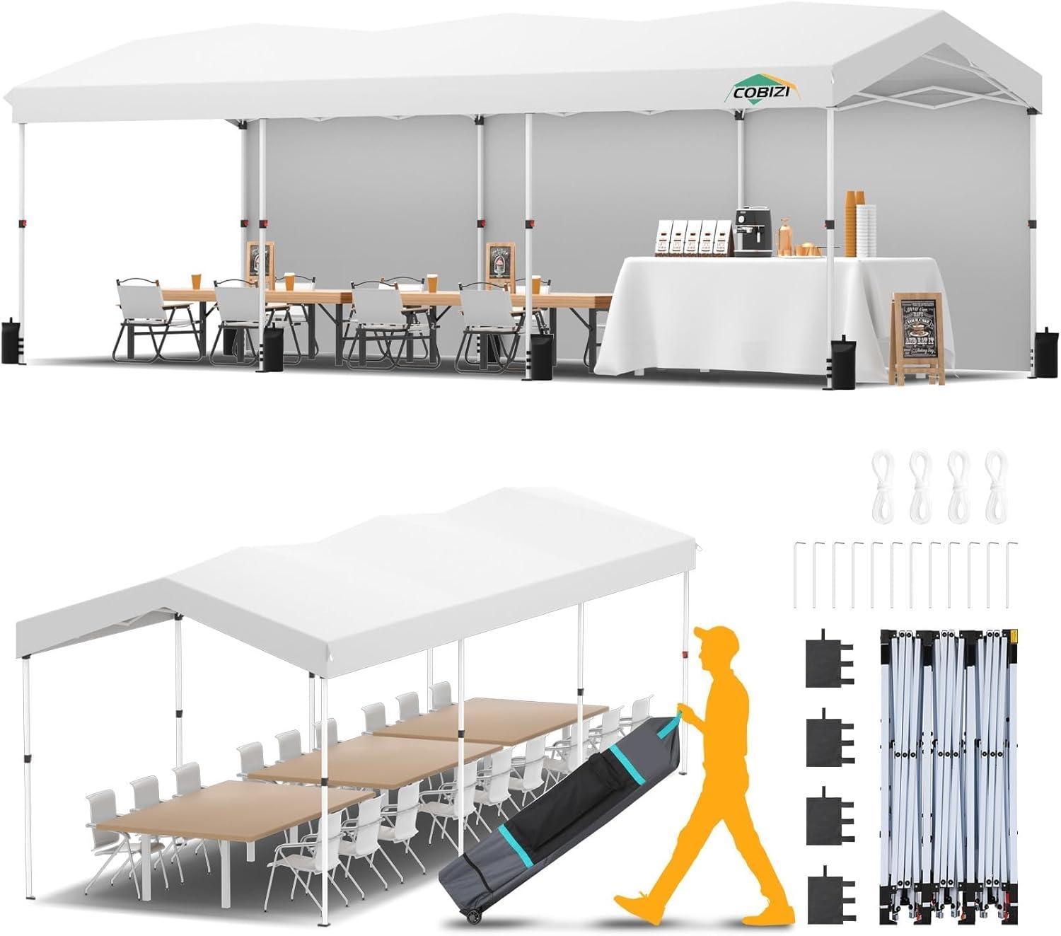 image:imageCOBIZI 10x10 Pop up Gazebo OnePush Setup Canopy Tent with Mosquito Netting amp Vented Roof Design Upgrade Metal Easy up Canopy Carpa Outdoor Gazebos for Backyard Camping Deck BeachWhite amp GrayWhite