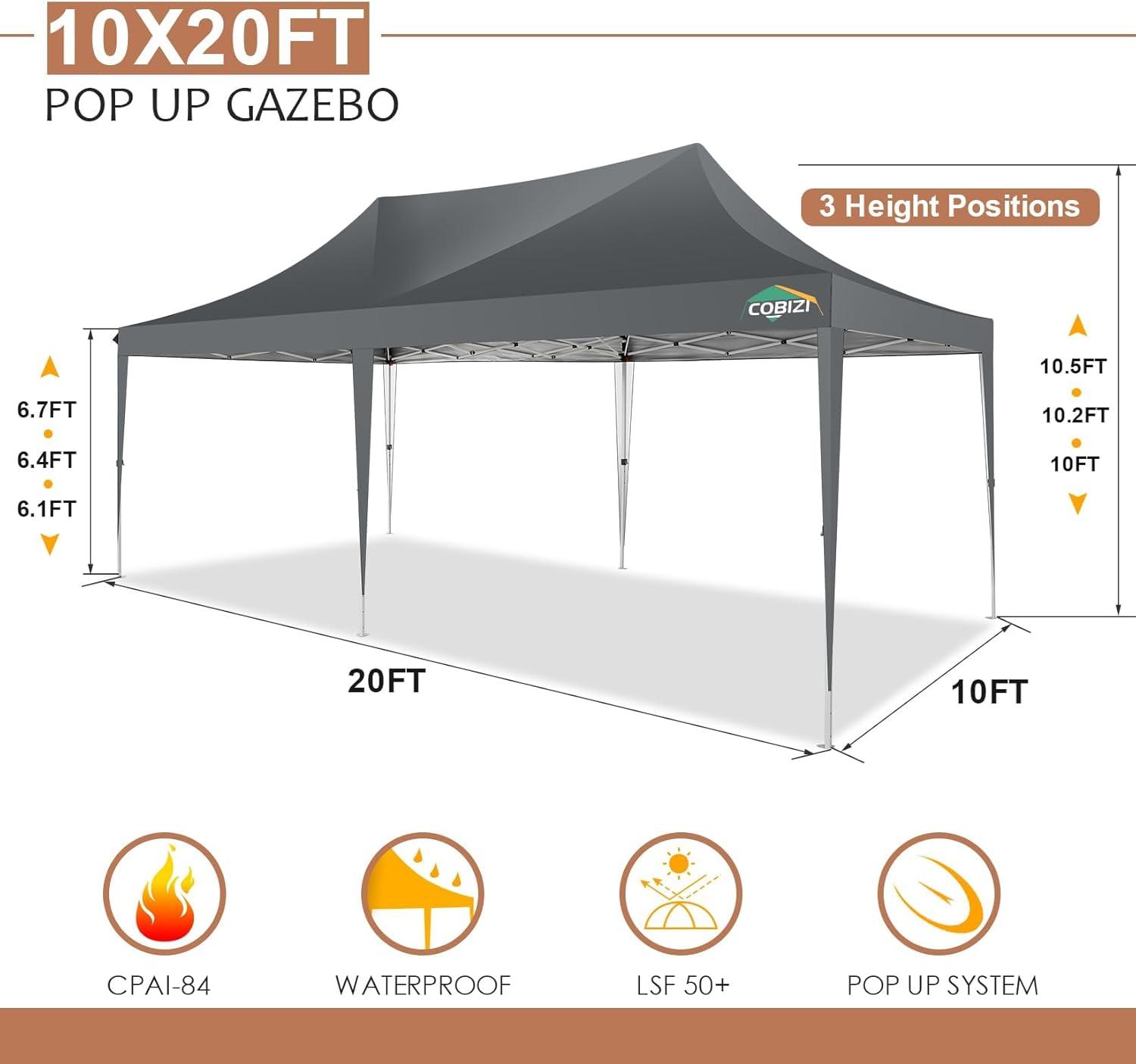 image:imageCOBIZI 10x10 Pop up Gazebo OnePush Setup Canopy Tent with Mosquito Netting amp Vented Roof Design Upgrade Metal Easy up Canopy Carpa Outdoor Gazebos for Backyard Camping Deck BeachWhite amp GrayGray