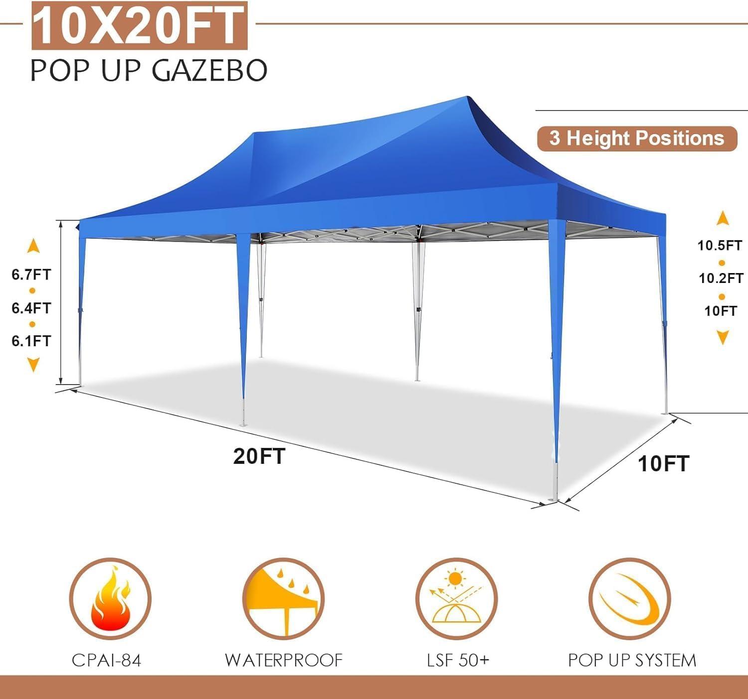 image:imageCOBIZI 10x10 Pop up Gazebo OnePush Setup Canopy Tent with Mosquito Netting amp Vented Roof Design Upgrade Metal Easy up Canopy Carpa Outdoor Gazebos for Backyard Camping Deck BeachWhite amp GrayBlue