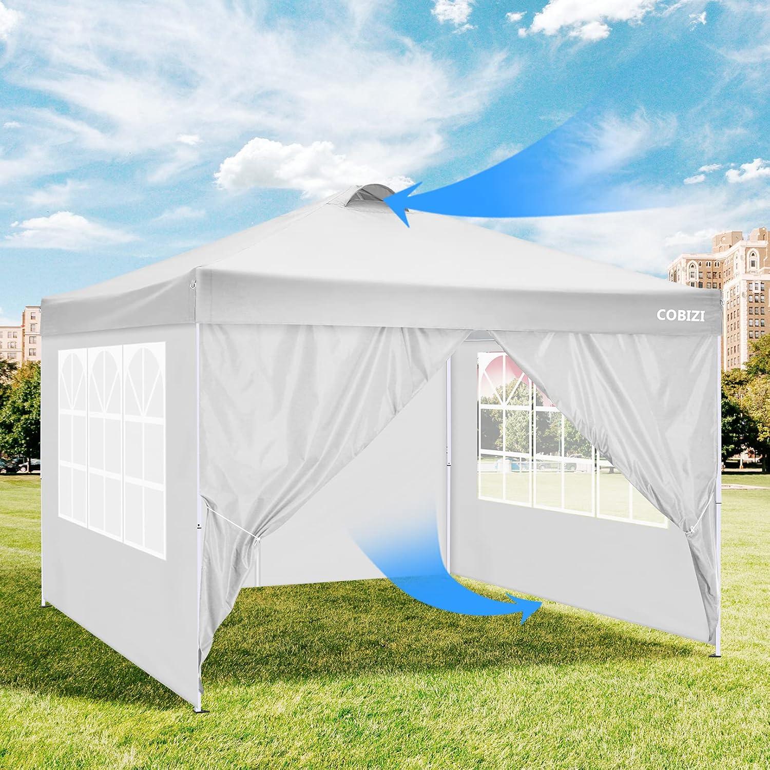 image:imageCOBIZI 10x10 Pop up Gazebo OnePush Setup Canopy Tent with Mosquito Netting amp Vented Roof Design Upgrade Metal Easy up Canopy Carpa Outdoor Gazebos for Backyard Camping Deck BeachWhite amp GrayYellow