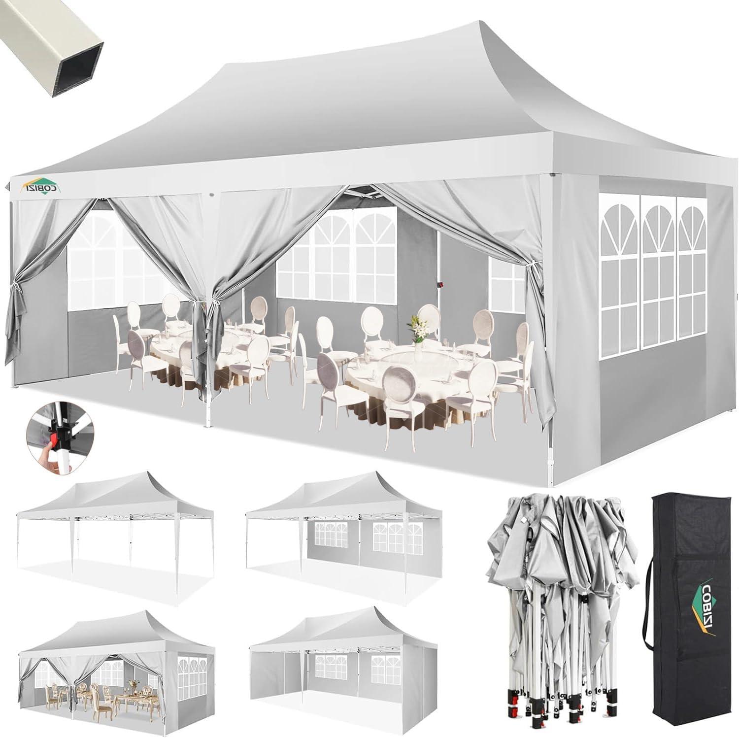 image:imageCOBIZI 10x10 Pop up Gazebo OnePush Setup Canopy Tent with Mosquito Netting amp Vented Roof Design Upgrade Metal Easy up Canopy Carpa Outdoor Gazebos for Backyard Camping Deck BeachWhite amp GrayWhite