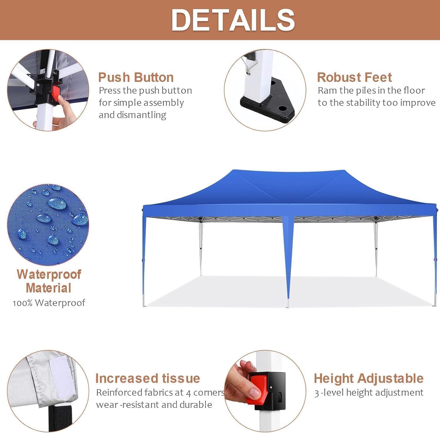 image:imageCOBIZI 10x10 Pop up Gazebo OnePush Setup Canopy Tent with Mosquito Netting amp Vented Roof Design Upgrade Metal Easy up Canopy Carpa Outdoor Gazebos for Backyard Camping Deck BeachWhite amp GrayBlue