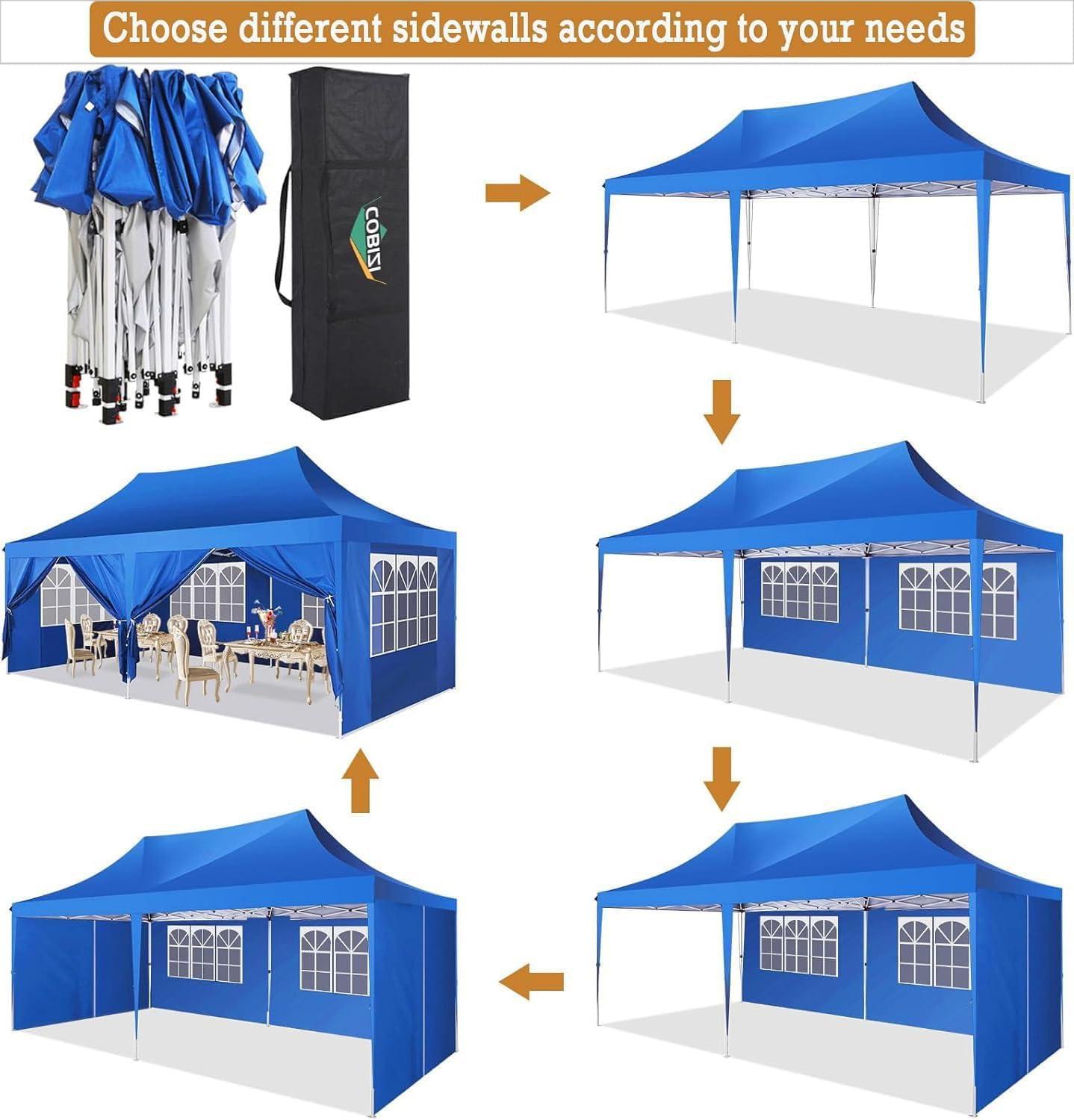 image:imageCOBIZI 10x10 Pop up Gazebo OnePush Setup Canopy Tent with Mosquito Netting amp Vented Roof Design Upgrade Metal Easy up Canopy Carpa Outdoor Gazebos for Backyard Camping Deck BeachWhite amp GrayBlue