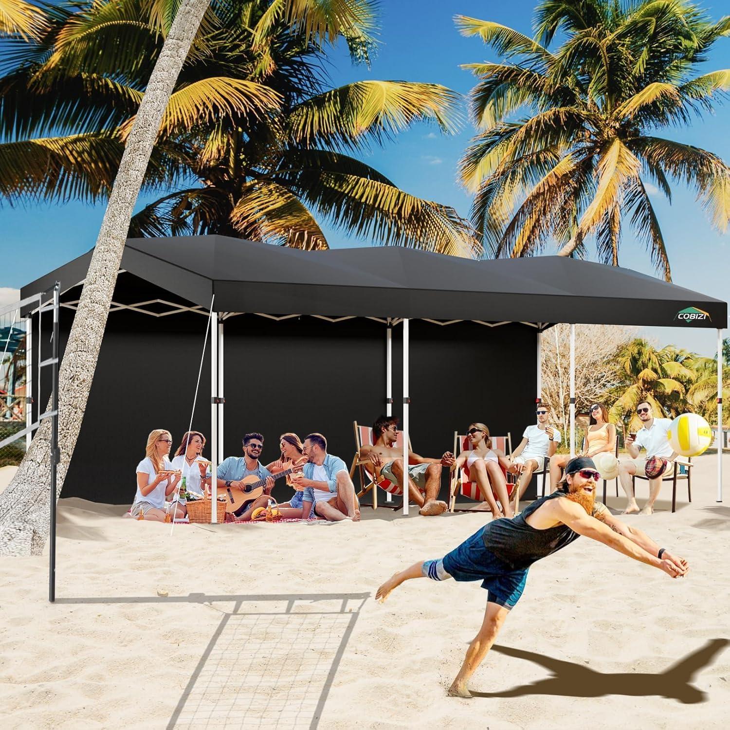 image:imageCOBIZI 10x10 Pop up Gazebo OnePush Setup Canopy Tent with Mosquito Netting amp Vented Roof Design Upgrade Metal Easy up Canopy Carpa Outdoor Gazebos for Backyard Camping Deck BeachWhite amp GrayBlack