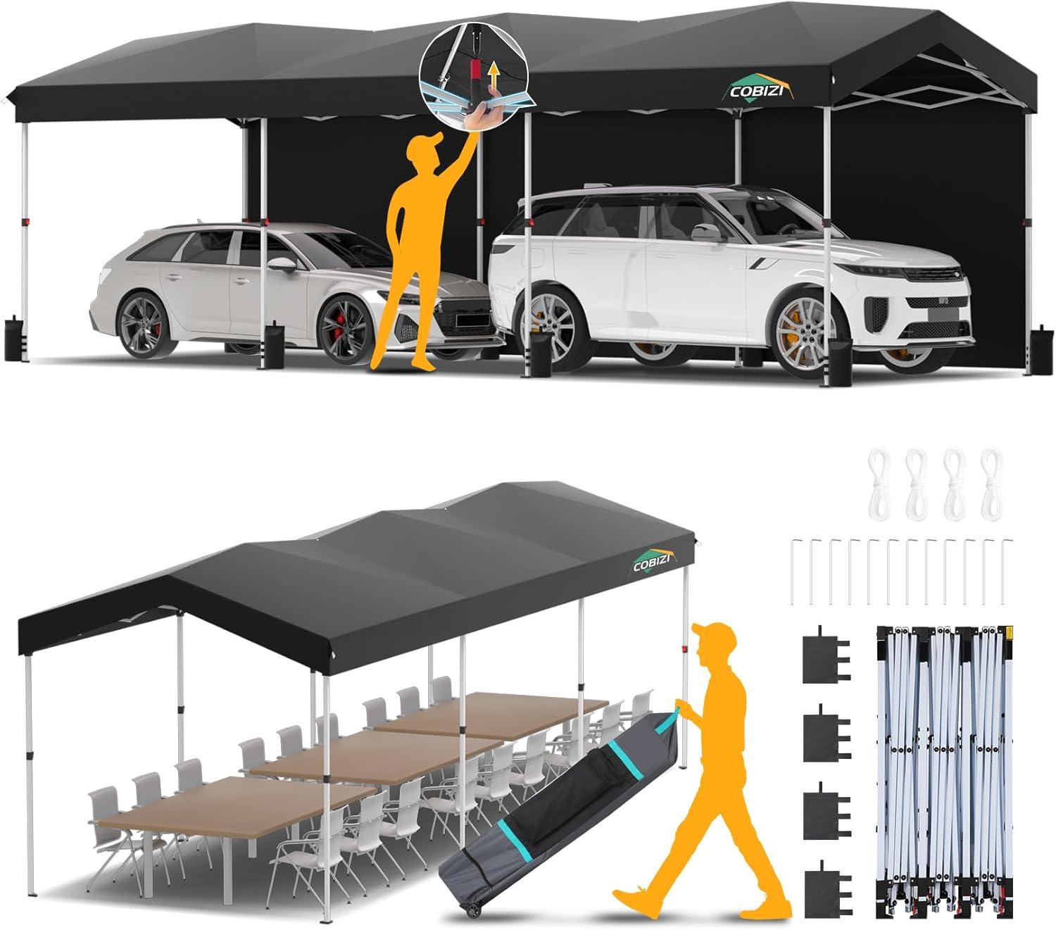 image:imageCOBIZI 10x10 Pop up Gazebo OnePush Setup Canopy Tent with Mosquito Netting amp Vented Roof Design Upgrade Metal Easy up Canopy Carpa Outdoor Gazebos for Backyard Camping Deck BeachWhite amp GrayBlack