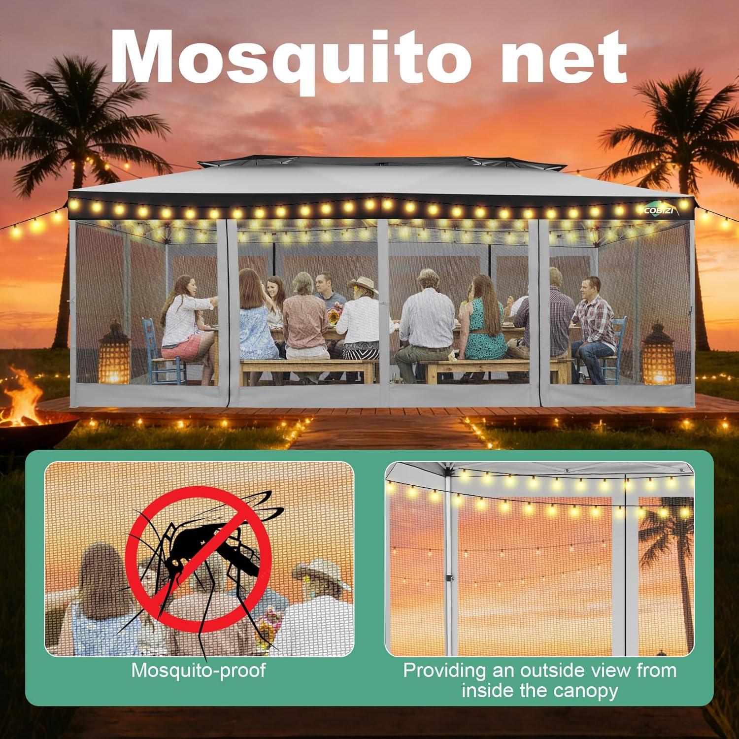 image:imageCOBIZI 10x10 Pop up Gazebo OnePush Setup Canopy Tent with Mosquito Netting amp Vented Roof Design Upgrade Metal Easy up Canopy Carpa Outdoor Gazebos for Backyard Camping Deck BeachWhite amp GrayWhite Gray