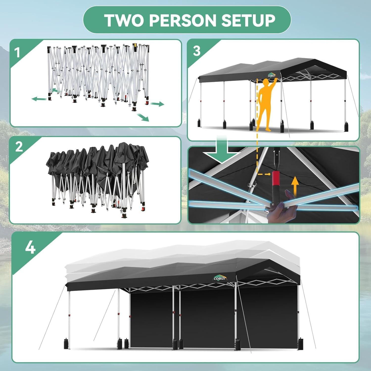 image:imageCOBIZI 10x10 Pop up Gazebo OnePush Setup Canopy Tent with Mosquito Netting amp Vented Roof Design Upgrade Metal Easy up Canopy Carpa Outdoor Gazebos for Backyard Camping Deck BeachWhite amp GrayBlack