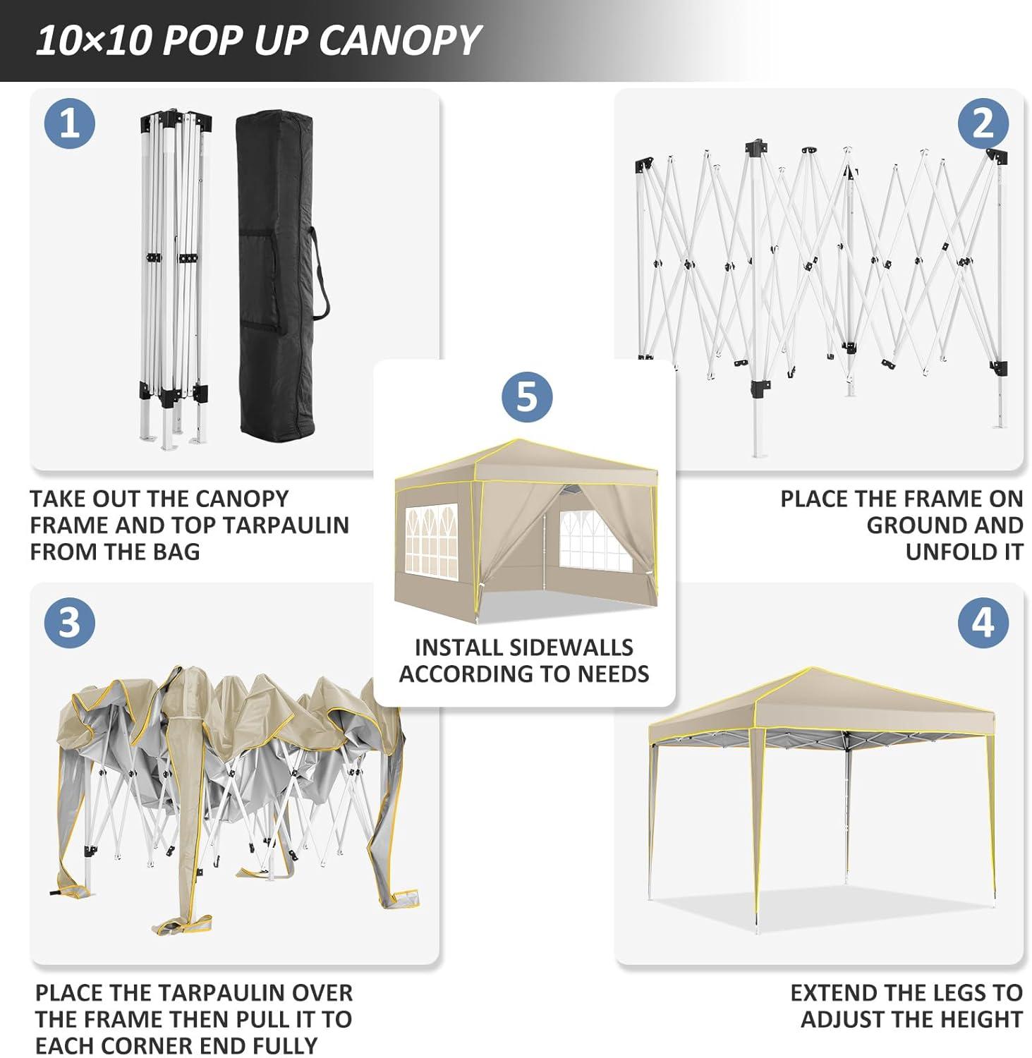 image:imageCOBIZI 10x10 Pop up Gazebo OnePush Setup Canopy Tent with Mosquito Netting amp Vented Roof Design Upgrade Metal Easy up Canopy Carpa Outdoor Gazebos for Backyard Camping Deck BeachWhite amp GrayYellow