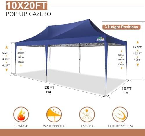 image:imageCOBIZI 10x10 Pop up Gazebo OnePush Setup Canopy Tent with Mosquito Netting amp Vented Roof Design Upgrade Metal Easy up Canopy Carpa Outdoor Gazebos for Backyard Camping Deck BeachWhite amp GrayDark Blue