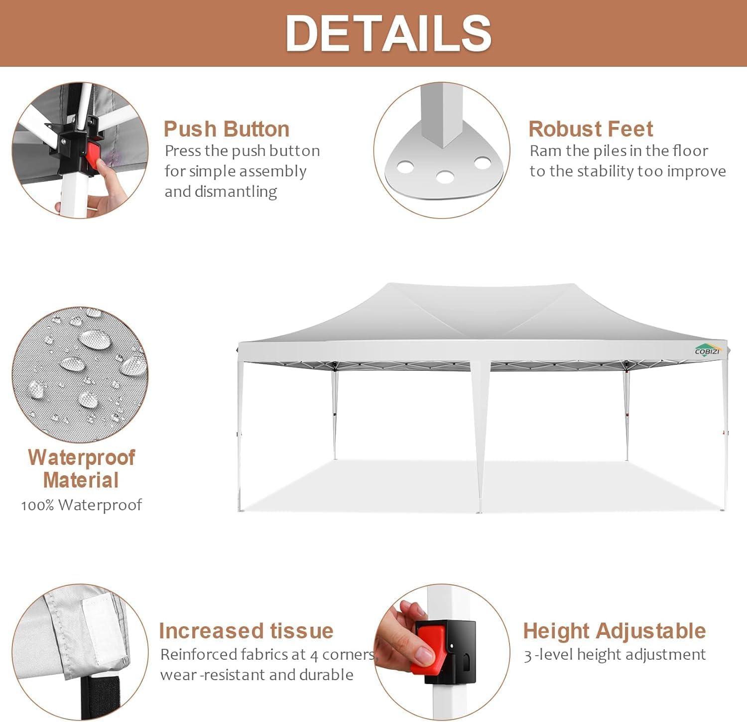 image:imageCOBIZI 10x10 Pop up Gazebo OnePush Setup Canopy Tent with Mosquito Netting amp Vented Roof Design Upgrade Metal Easy up Canopy Carpa Outdoor Gazebos for Backyard Camping Deck BeachWhite amp GrayWhite