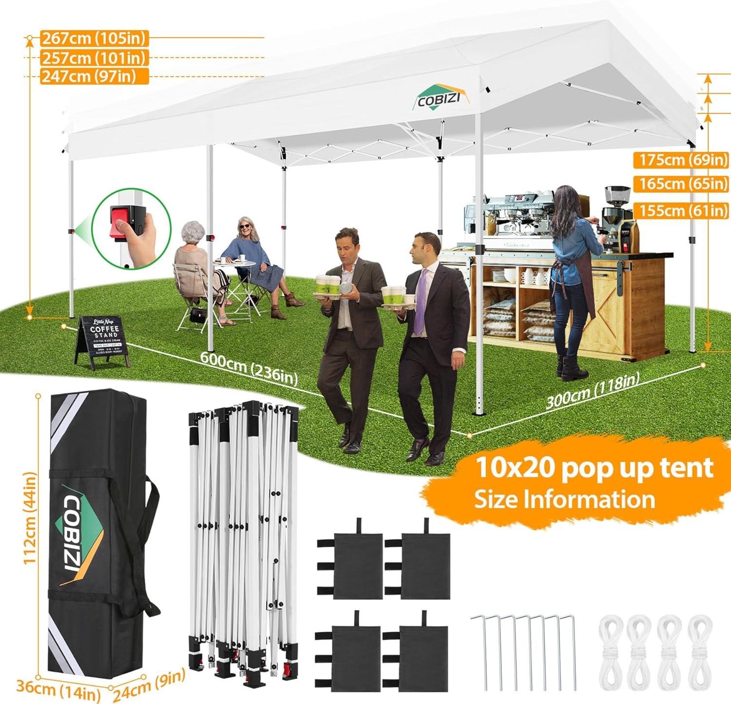 image:imageCOBIZI 10x10 Pop up Gazebo OnePush Setup Canopy Tent with Mosquito Netting amp Vented Roof Design Upgrade Metal Easy up Canopy Carpa Outdoor Gazebos for Backyard Camping Deck BeachWhite amp GrayWhite