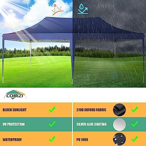 image:imageCOBIZI 10x10 Pop up Gazebo OnePush Setup Canopy Tent with Mosquito Netting amp Vented Roof Design Upgrade Metal Easy up Canopy Carpa Outdoor Gazebos for Backyard Camping Deck BeachWhite amp GrayDark Blue