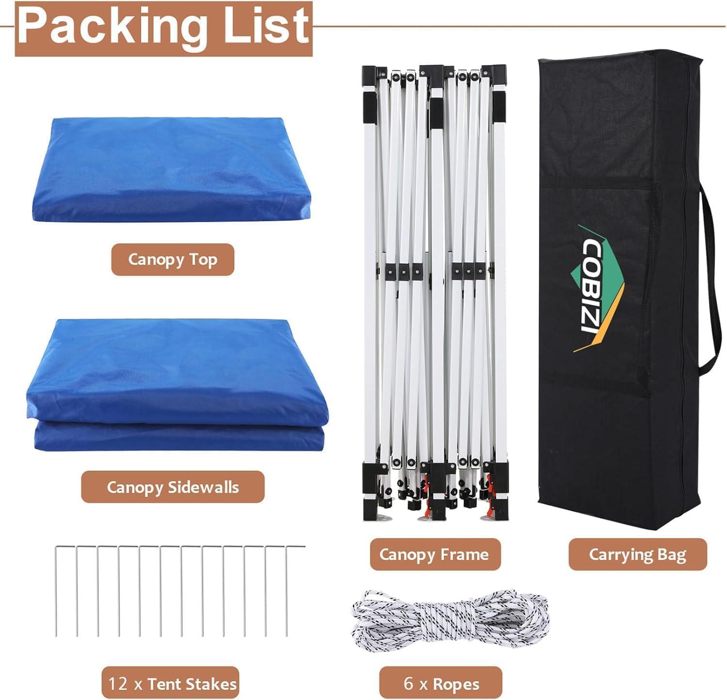 image:imageCOBIZI 10x10 Pop up Gazebo OnePush Setup Canopy Tent with Mosquito Netting amp Vented Roof Design Upgrade Metal Easy up Canopy Carpa Outdoor Gazebos for Backyard Camping Deck BeachWhite amp GrayBlue