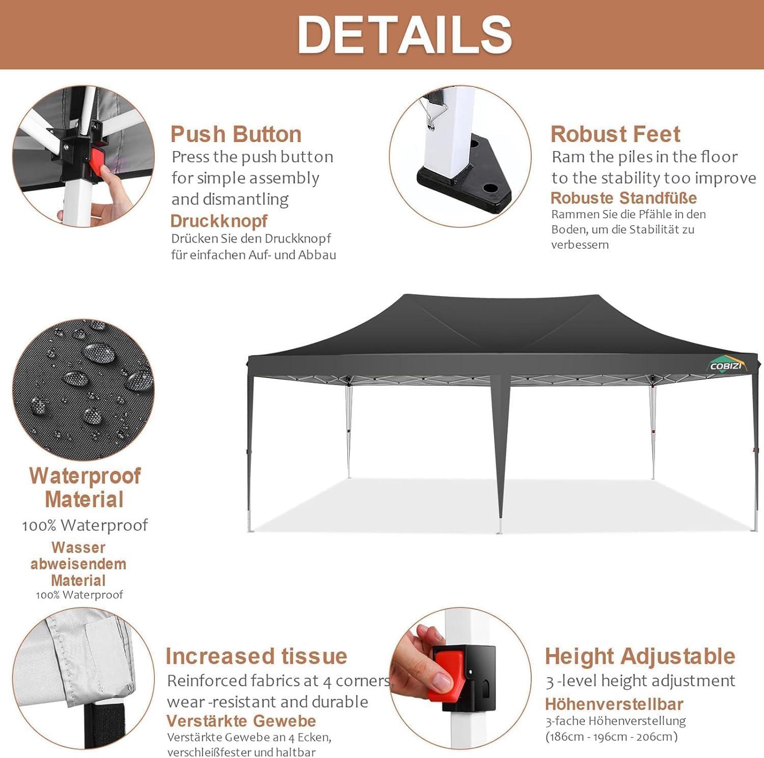 image:imageCOBIZI 10x10 Pop up Gazebo OnePush Setup Canopy Tent with Mosquito Netting amp Vented Roof Design Upgrade Metal Easy up Canopy Carpa Outdoor Gazebos for Backyard Camping Deck BeachWhite amp GrayBlack