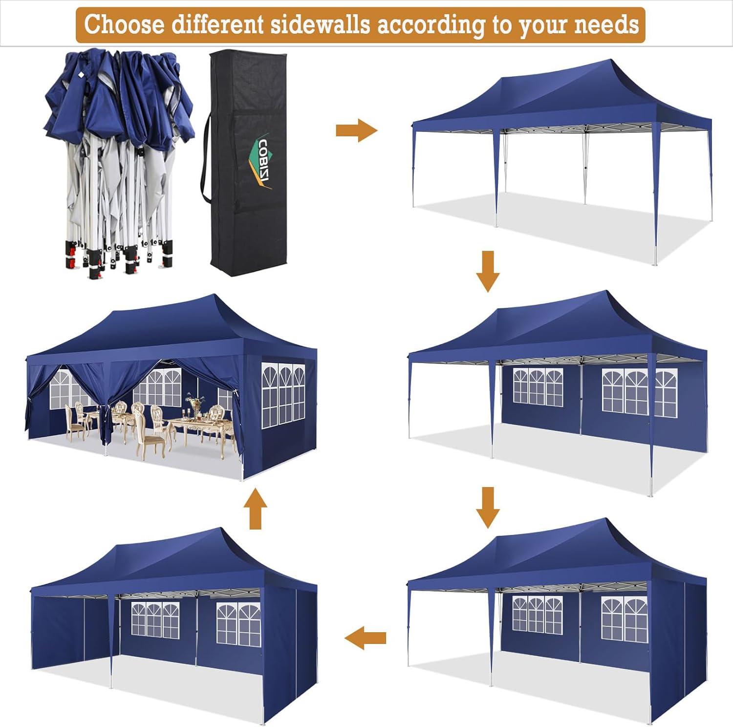 image:imageCOBIZI 10x10 Pop up Gazebo OnePush Setup Canopy Tent with Mosquito Netting amp Vented Roof Design Upgrade Metal Easy up Canopy Carpa Outdoor Gazebos for Backyard Camping Deck BeachWhite amp GrayDark Blue