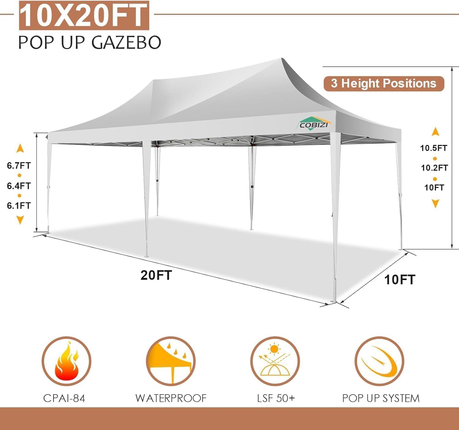image:imageCOBIZI 10x10 Pop up Gazebo OnePush Setup Canopy Tent with Mosquito Netting amp Vented Roof Design Upgrade Metal Easy up Canopy Carpa Outdoor Gazebos for Backyard Camping Deck BeachWhite amp GrayWhite