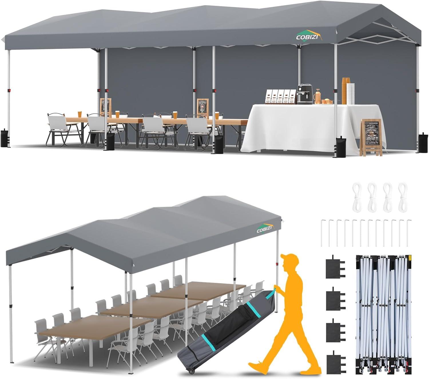 image:imageCOBIZI 10x10 Pop up Gazebo OnePush Setup Canopy Tent with Mosquito Netting amp Vented Roof Design Upgrade Metal Easy up Canopy Carpa Outdoor Gazebos for Backyard Camping Deck BeachWhite amp GrayGray