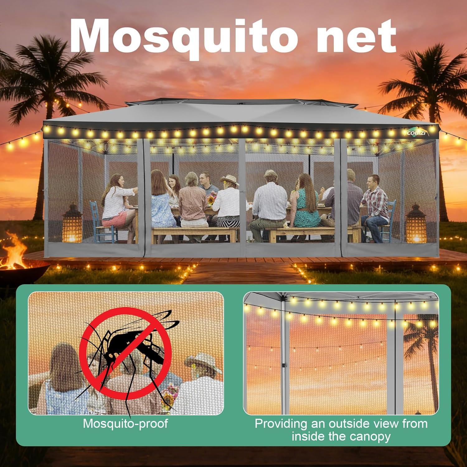 image:imageCOBIZI 10x10 Pop up Gazebo OnePush Setup Canopy Tent with Mosquito Netting amp Vented Roof Design Upgrade Metal Easy up Canopy Carpa Outdoor Gazebos for Backyard Camping Deck BeachWhite amp GrayLight Gray Gray