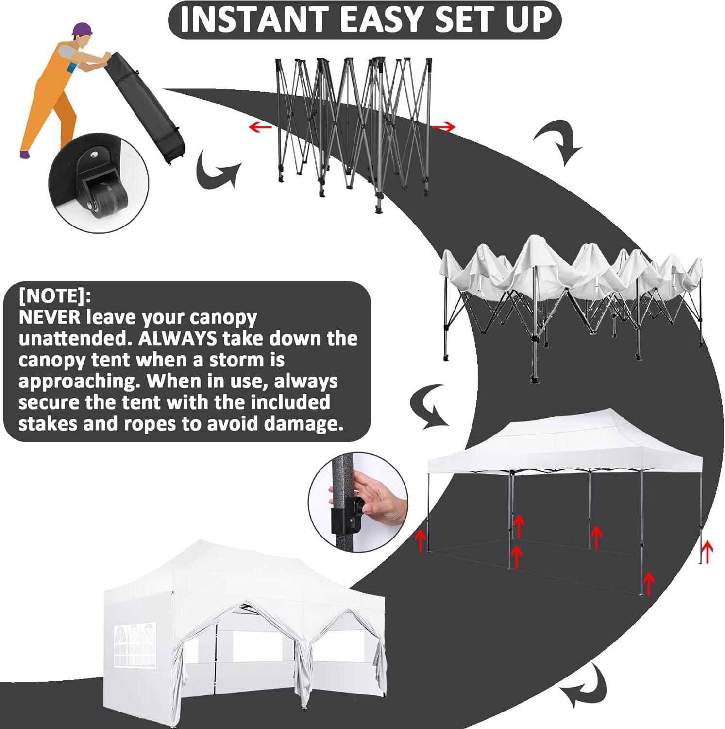 image:imageCOBIZI 10x15 Pop Up Canopy with 4 SidewallHeavy Duty Canopy UPF 50 All Season Wind Waterproof Commercial Outdoor Wedding Party Tents for Parties Gazebo with Carry Bag10 x 15 ft GraySnow White