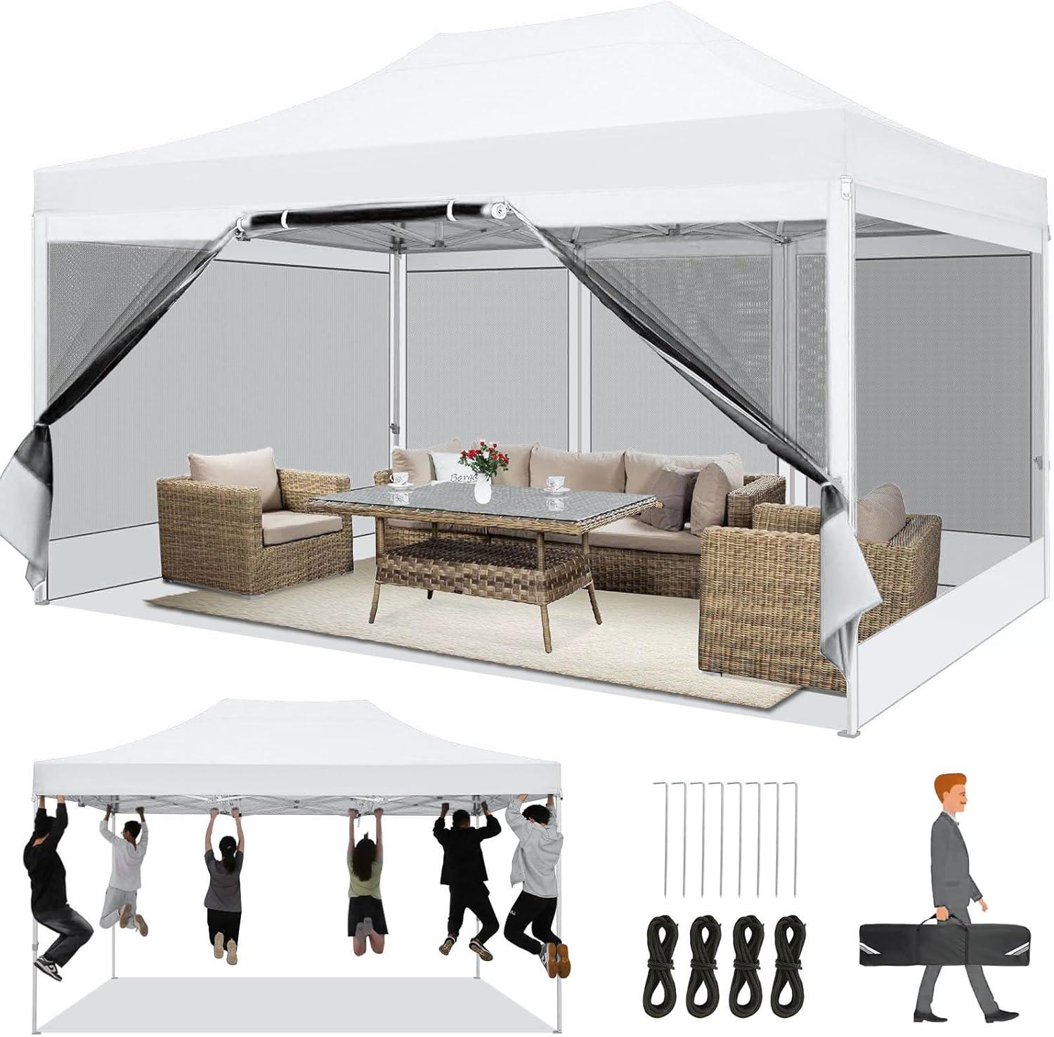 image:imageCOBIZI 10x20 Heavy Duty Pop Up Canopy Tent with 6 Sidewalls Easy Set Up Outdoor Waterproof Screen Commercial Party Tent with Mosquito Netting for Parties Backyard Patio Roller Bag GrayWhite