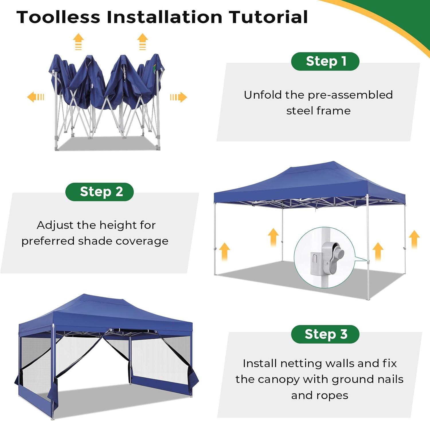 image:imageCOBIZI 10x20 Heavy Duty Pop Up Canopy Tent with 6 Sidewalls Easy Set Up Outdoor Waterproof Screen Commercial Party Tent with Mosquito Netting for Parties Backyard Patio Roller Bag GrayDark Blue
