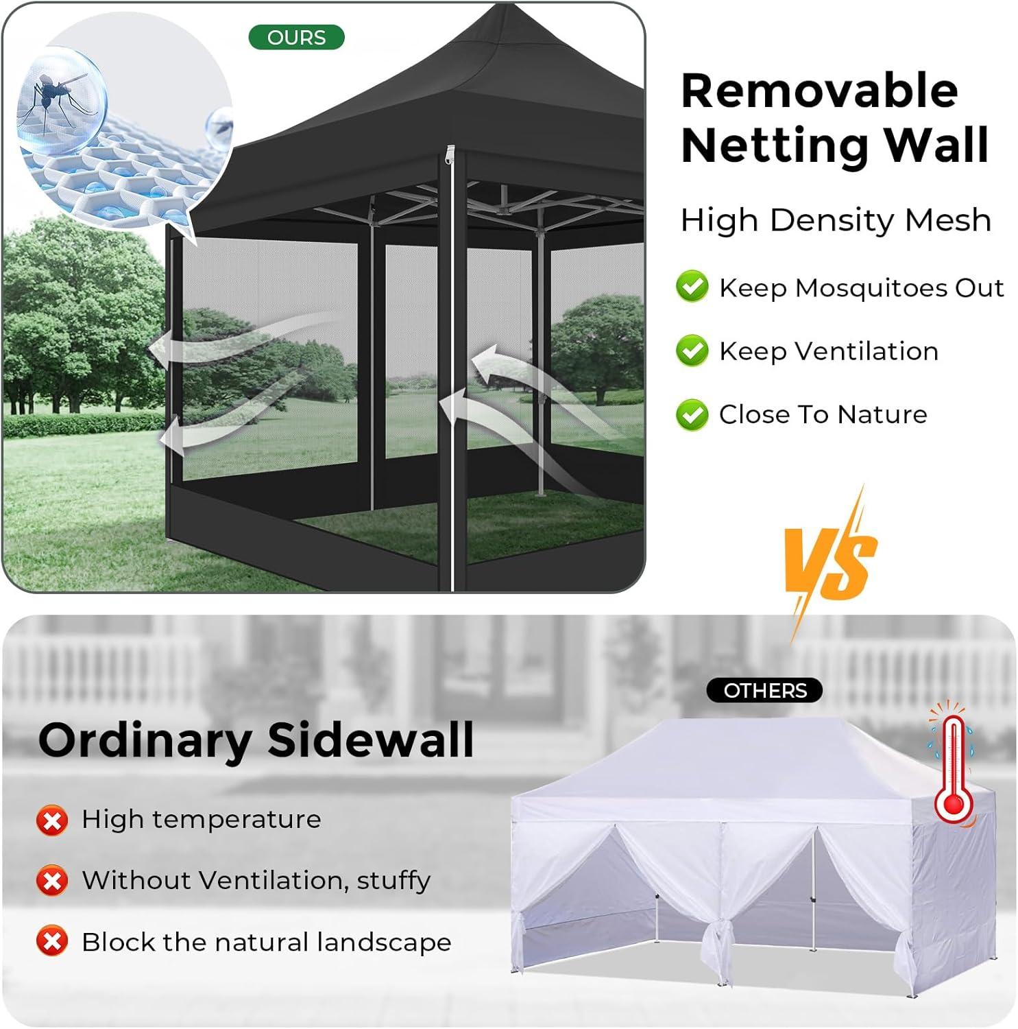image:imageCOBIZI 10x20 Heavy Duty Pop Up Canopy Tent with 6 Sidewalls Easy Set Up Outdoor Waterproof Screen Commercial Party Tent with Mosquito Netting for Parties Backyard Patio Roller Bag GrayBlack
