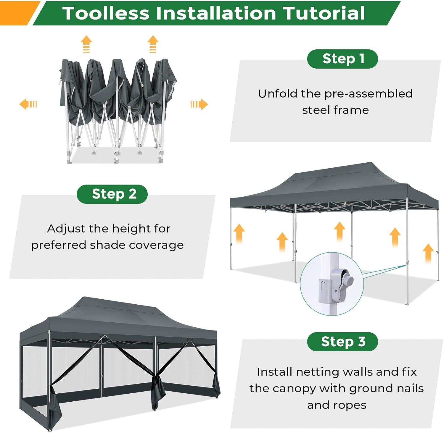 image:imageCOBIZI 10x20 Heavy Duty Pop Up Canopy Tent with 6 Sidewalls Easy Set Up Outdoor Waterproof Screen Commercial Party Tent with Mosquito Netting for Parties Backyard Patio Roller Bag GrayGray